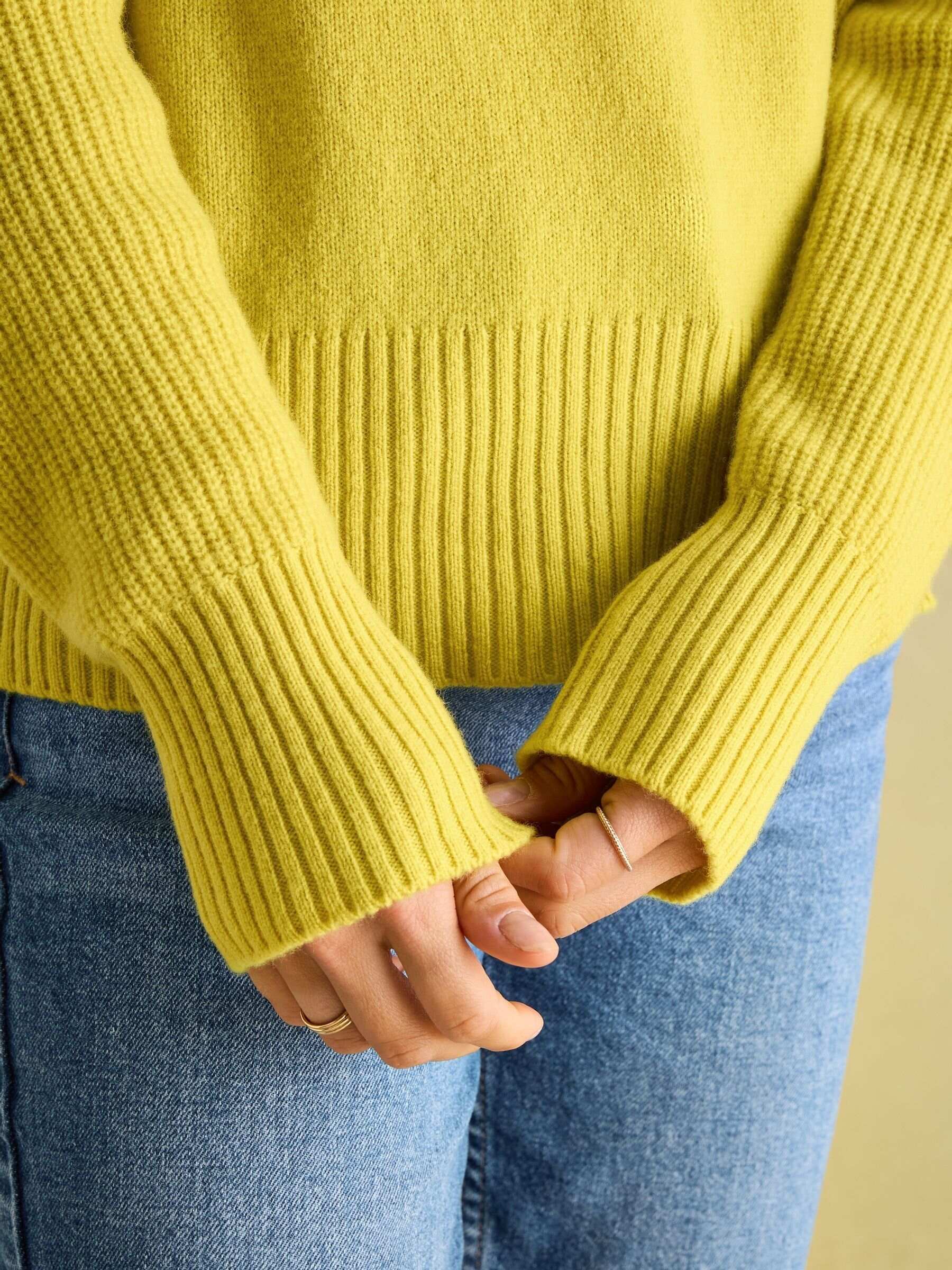 May Yellow Merino Wool Jumper with Detachable Roll Neck