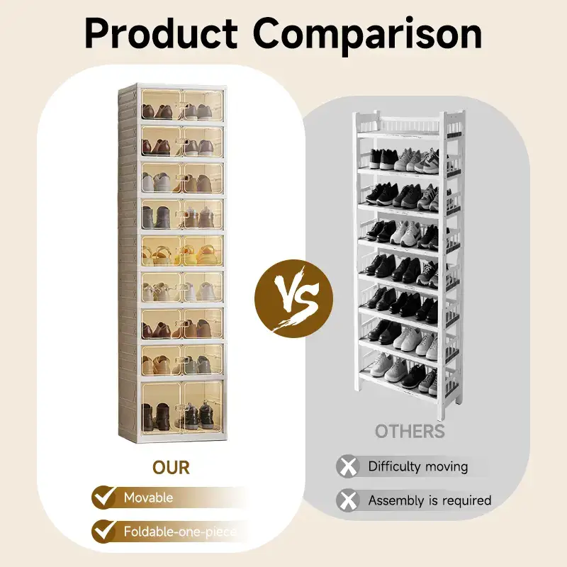 UFORU folding shoe rack, magnetic transparent door shoe cabinet, 9 layers, can store 18 pairs of shoes, simple design, large capacity, sturdy and stackable plastic shoe cabinet, space-saving, no installation required, convenient and practical.