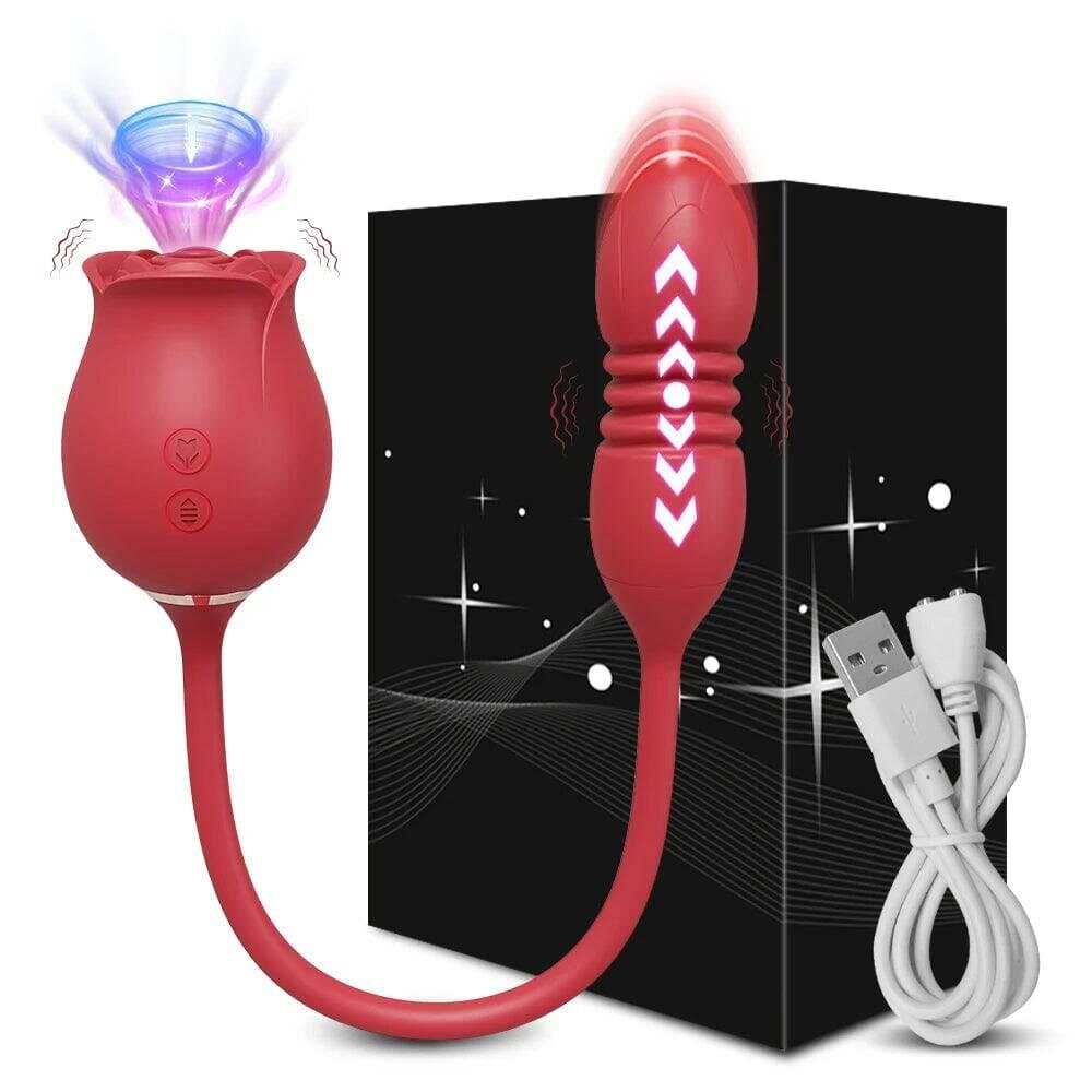 Rose Vibrator with Tongue Licking & Telescopic Dildo