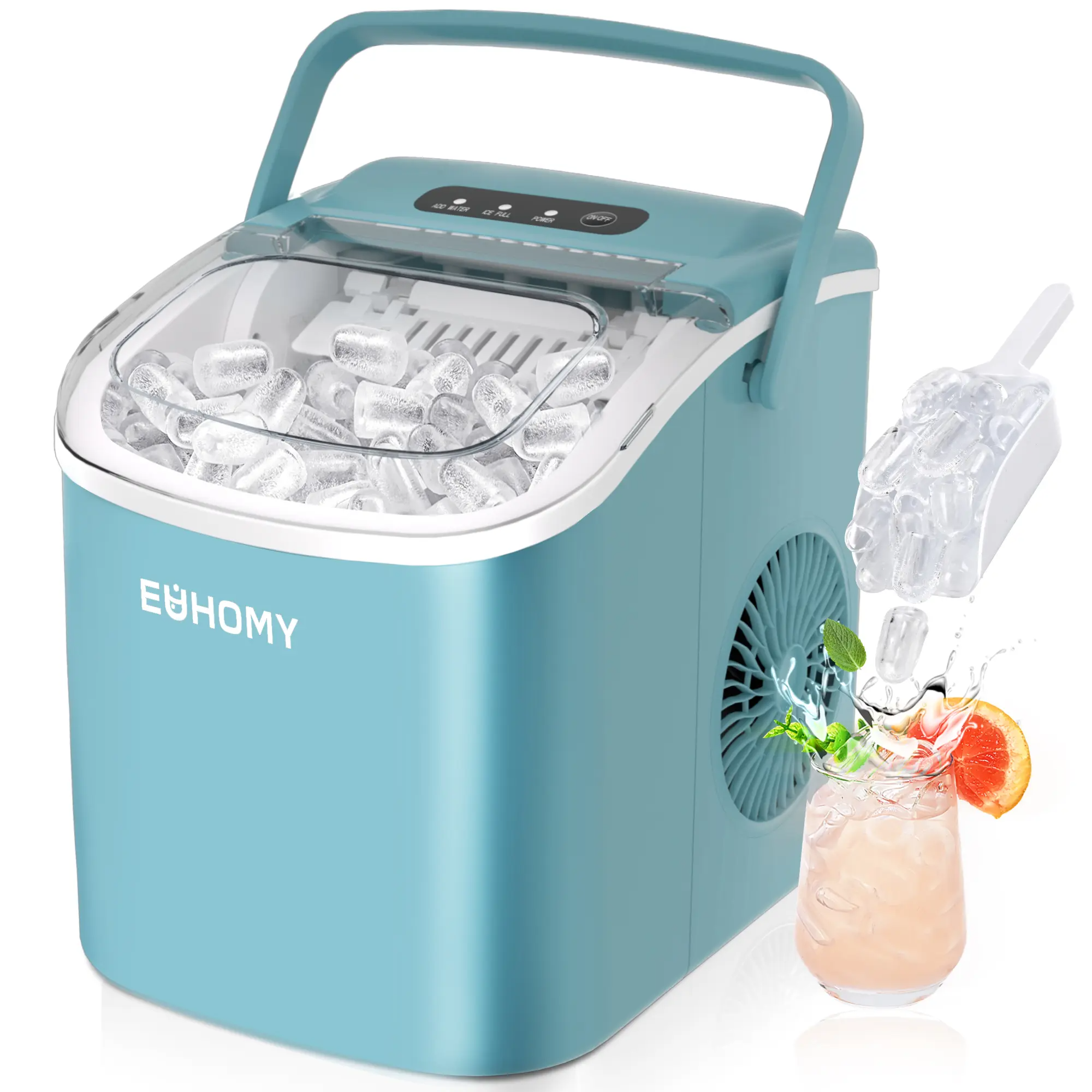 Ice Maker Countertop with Handle, 26lbs in 24Hrs, 9 Ice Cubes Ready in 6 Mins, Auto-Cleaning Portable Ice Maker with Basket and Scoop, for Home/Kitchen/Camping/RV. (2026 New Silver) Utensils