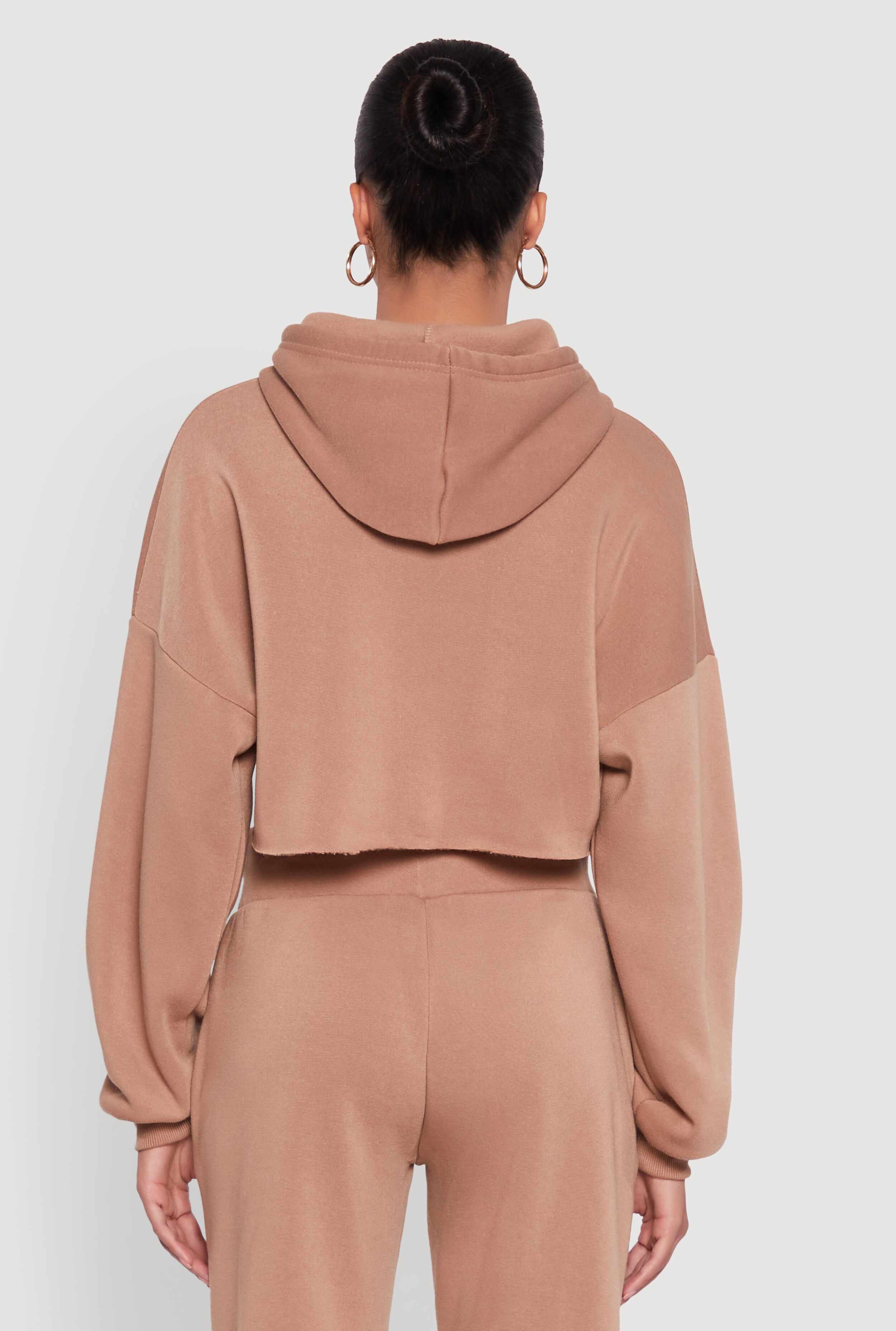 Long Sleeve Zip Front Cropped Hoodie