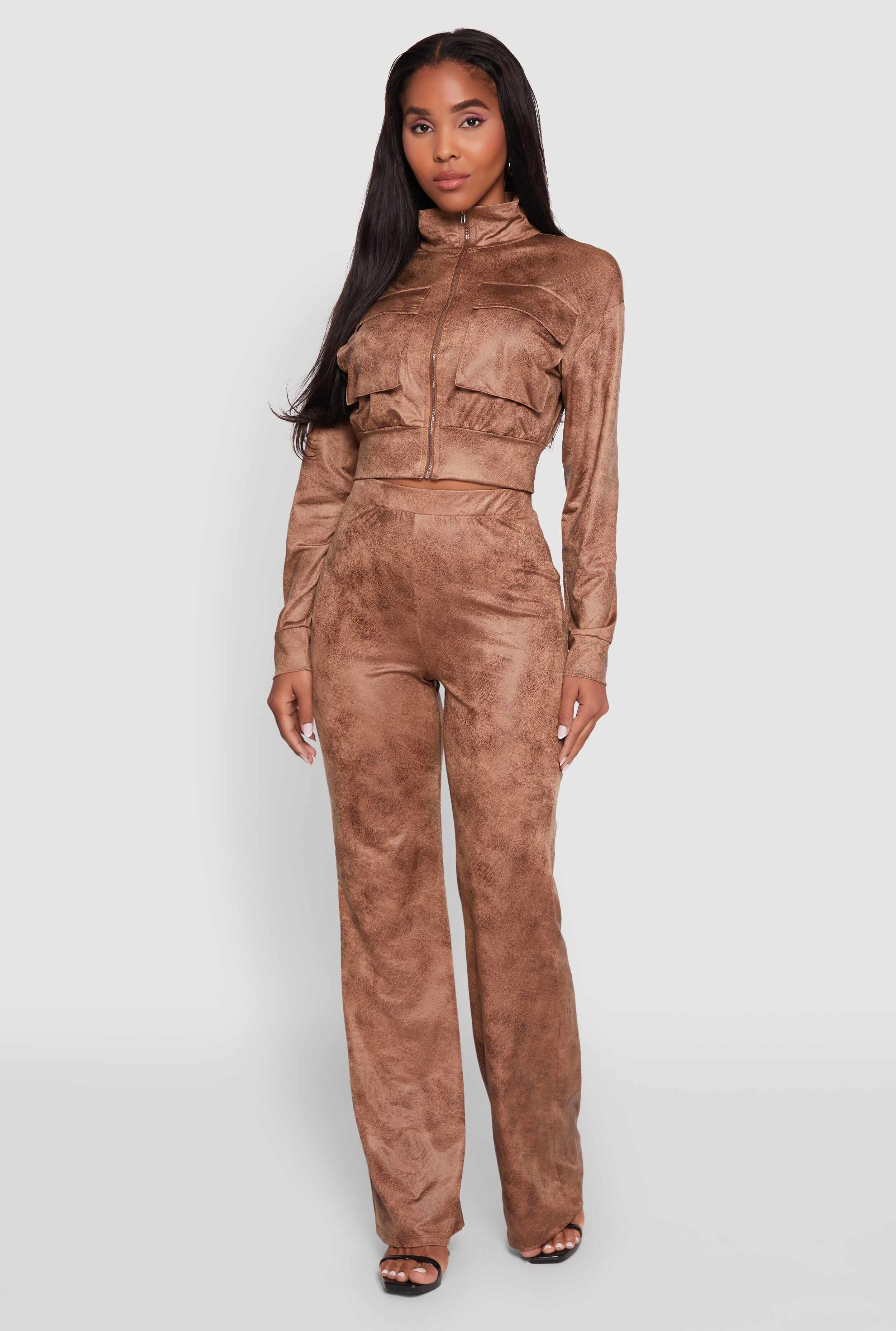 Acid Wash Zip Front Crop Cargo Jacket