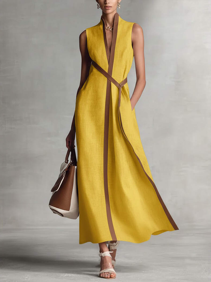 🔥Summer Arrivals🌟Women's Stand-up Collar Sleeveless Casual Loose Cotton And Linen Dress