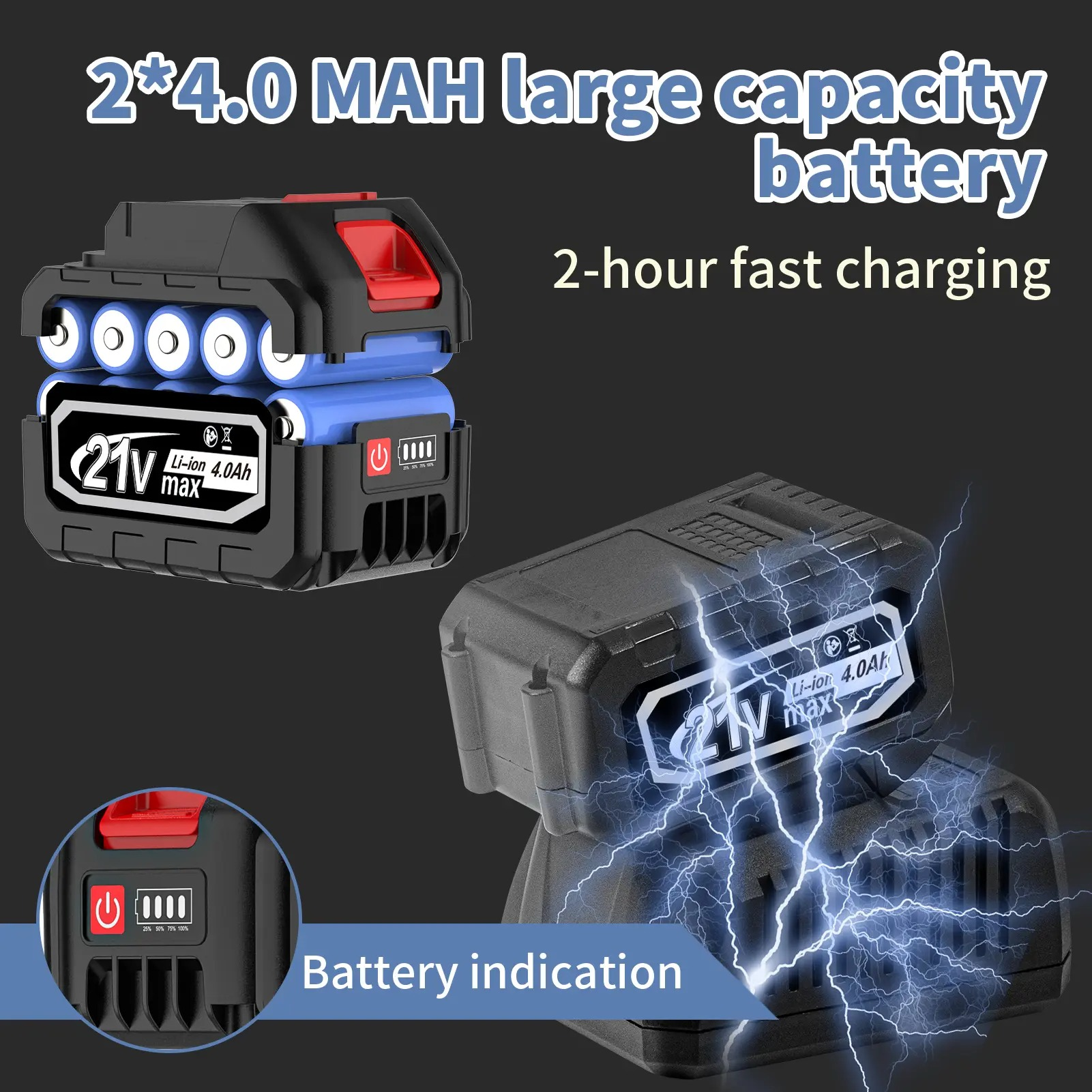 1000N.m Cordless Impact Wrench, All-Metal Cordless Impact Gun with 2 * 4.0Mah, 3-IN-1 Electric Impact Wrench with 5 Sleeves, High Torque 1/2 Impact Wrench