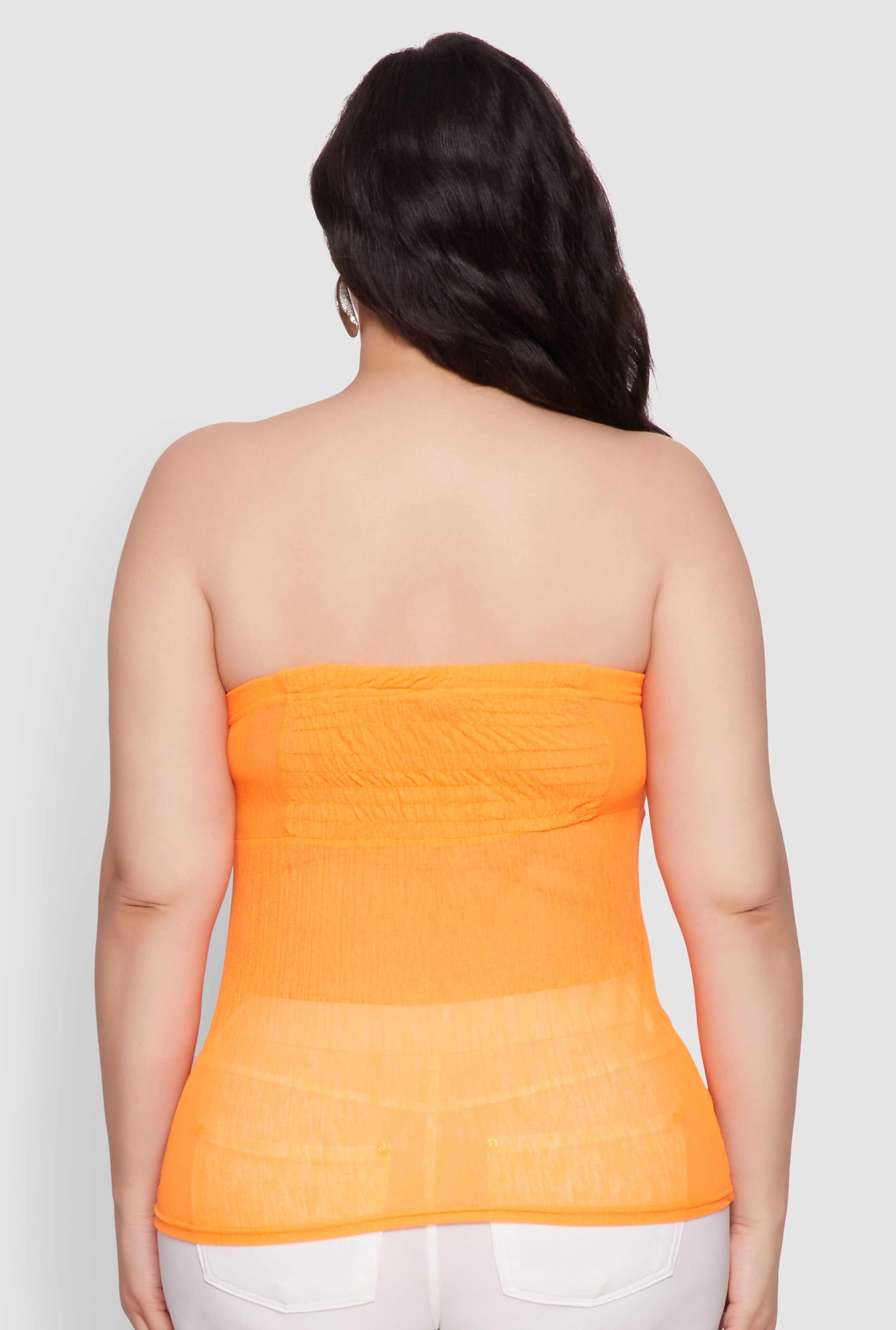 Plus Size Sheer Ruched Drawstring Tube Top