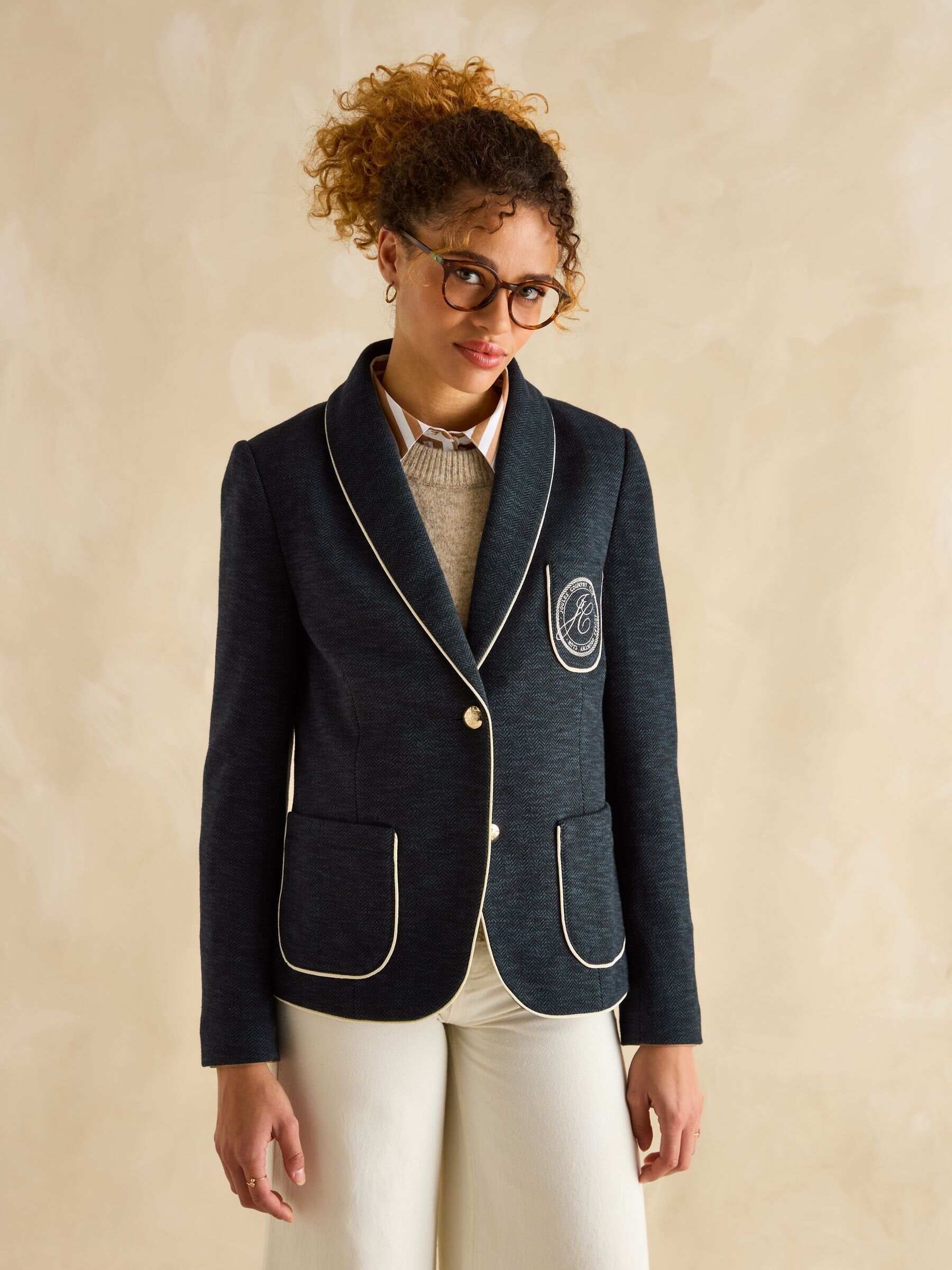 Hartley Navy Blue Shawl Collar Blazer