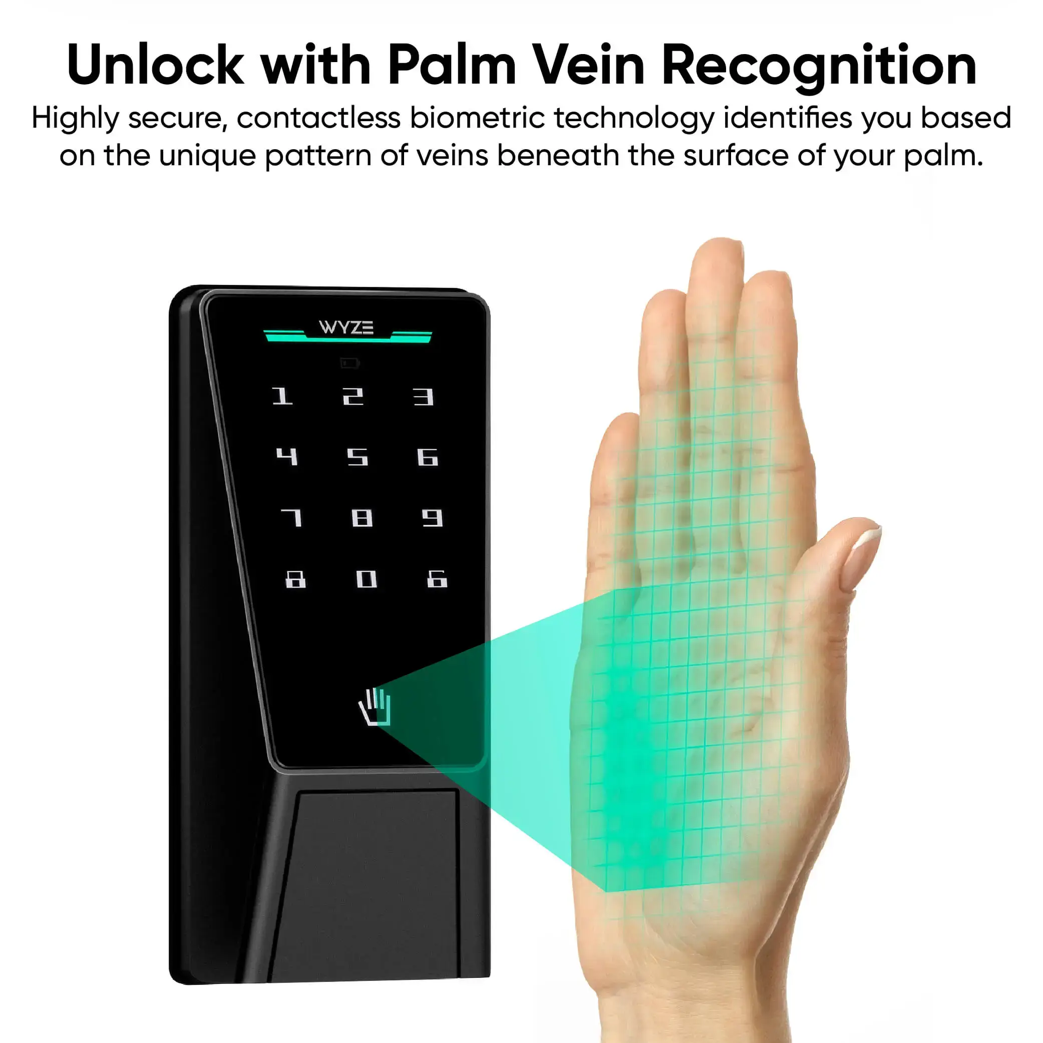 Wi-Fi Palm Recognition Smart Lock for Front Door, Keyless & Touchless Entry, Modern Design, Auto-Lock, Easy Installation, Deadbolt Replacement, IP53 Weatherproof