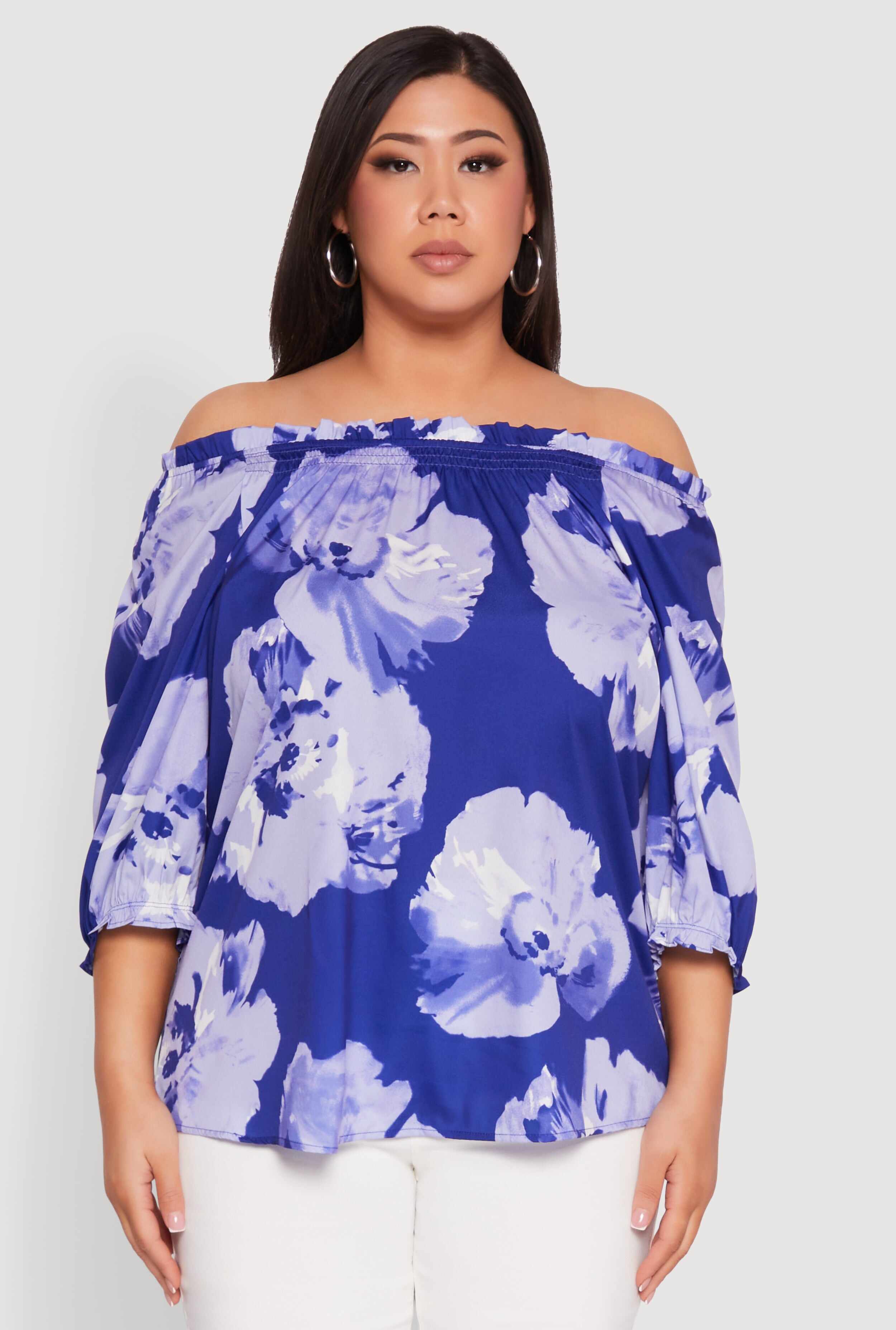 Plus Size Floral Off the Shoulder Blouse