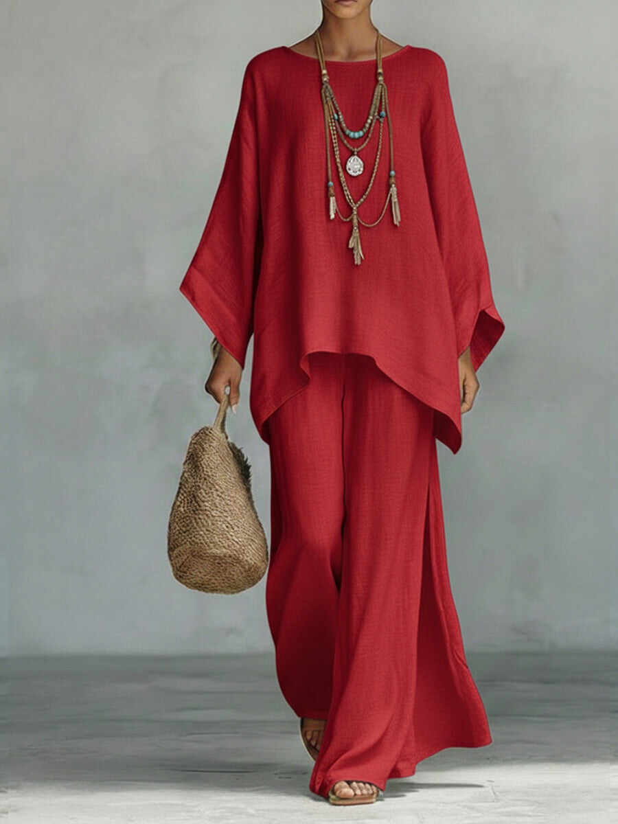 🔥Summer Arrivals🌟Women's Comfortable, Loose-fitting Linen And Cotton Top And Wide-leg Pants Two-piece Set.
