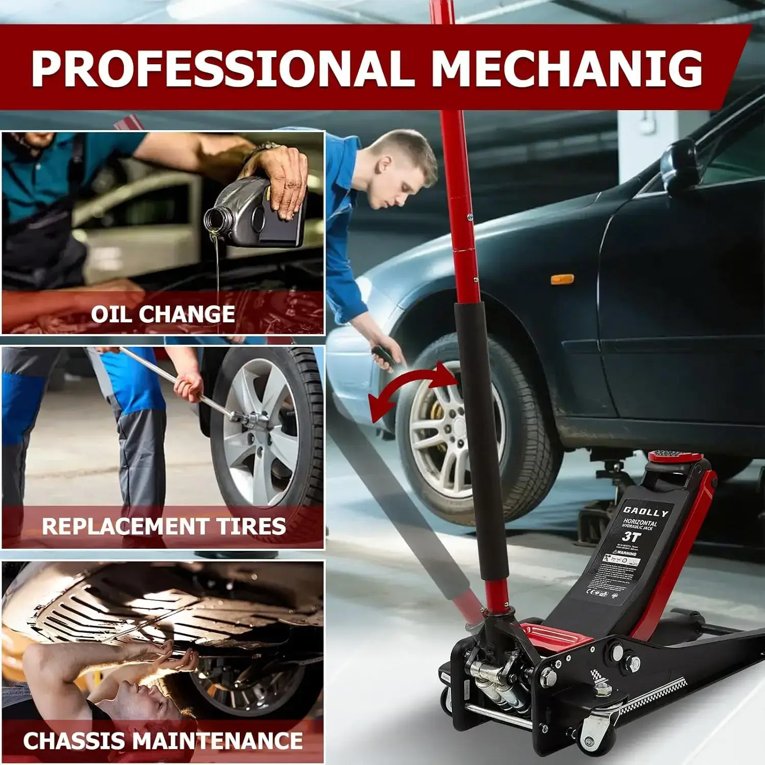 3 Ton Low Profile, Heavy-Duty Steel Racing Floor Jack with Dual Pistons Quick Lift Pump, with Lug Wrench Lifting Range 3.35\