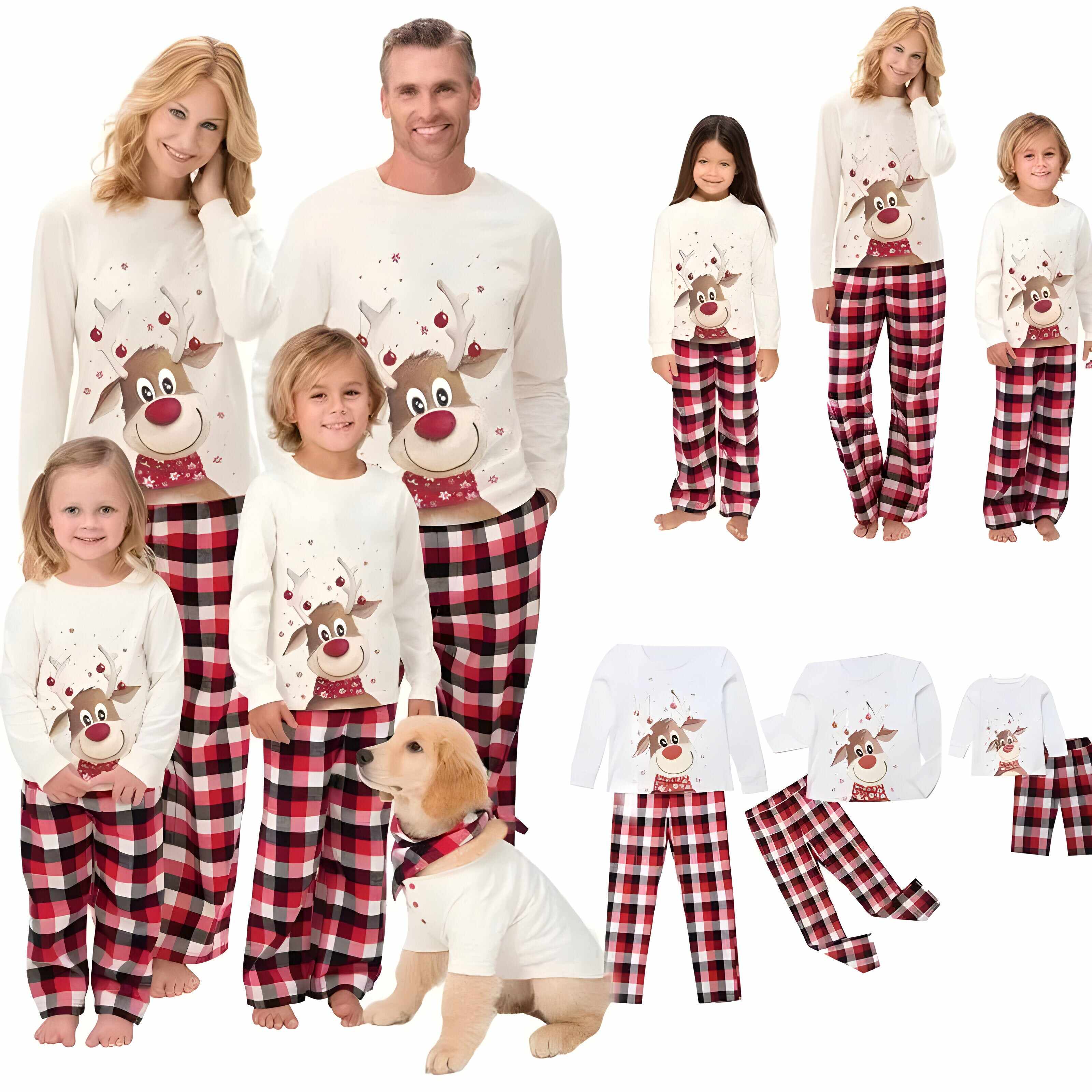 Kids Beige Reindeer Matching Family Christmas Pajamas