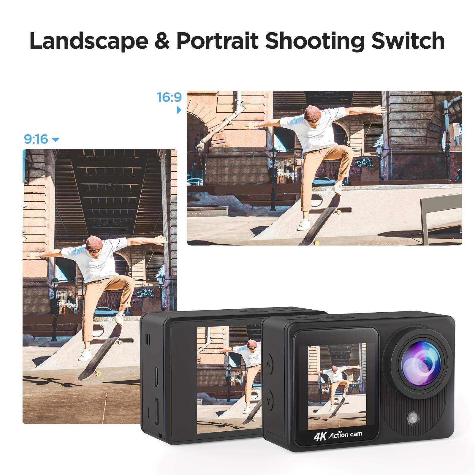 Yolansin 4K Action Camera Touch Screen - Dual Screen Ultra HD EIS WiFi Sports Camera, 1574.8inchUnderwater Camera 170° Wide Angle Video Camera 20MP Waterproof Helmet Camera With Remote Control And 2 Batteries