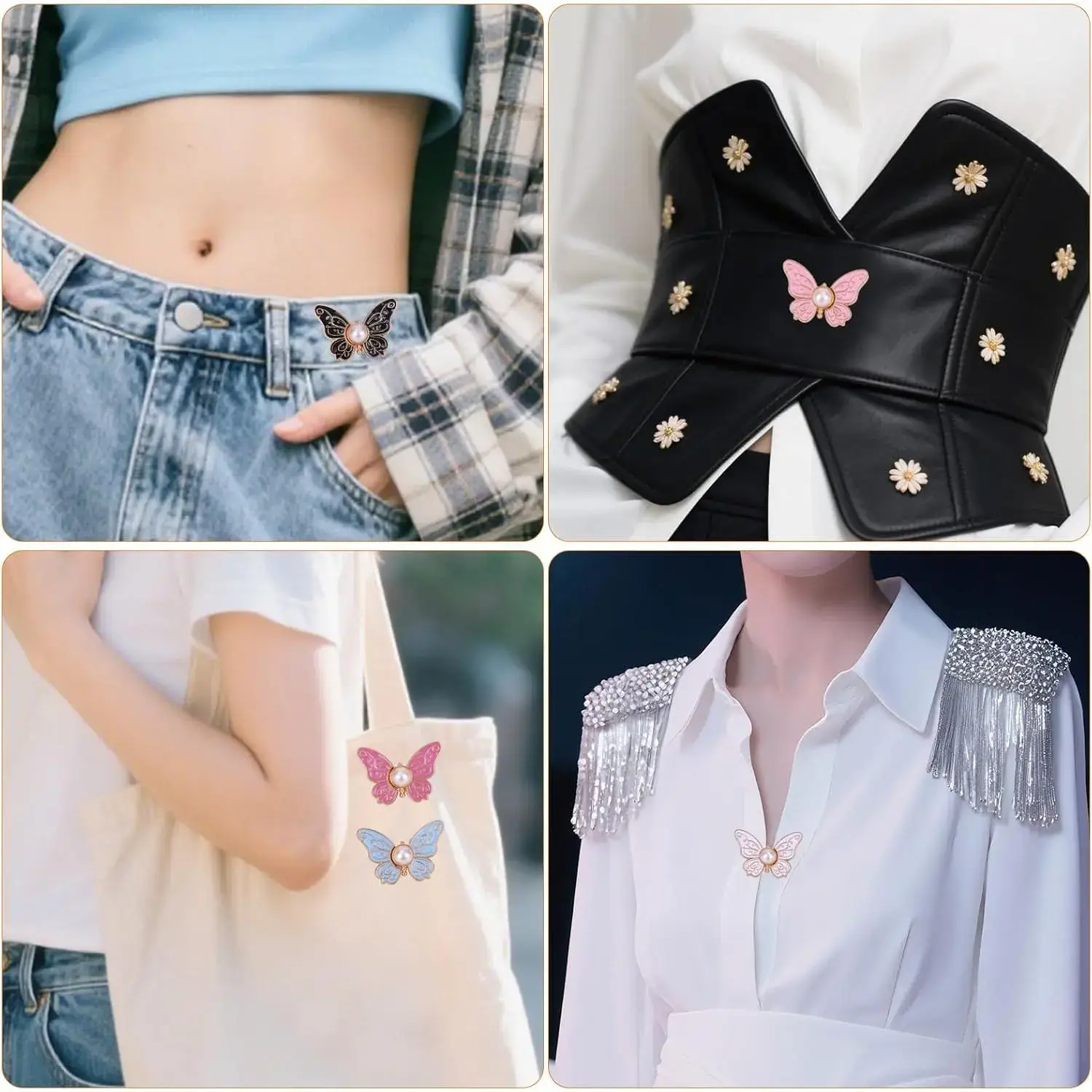 Women's 6pcs Butterfly Waist Tighteners - Stylish Accessories, No-Sew No-Tools Adjustable Button Pins Buckle Clips for Loose Jeans, Skirts (Home Supplies)