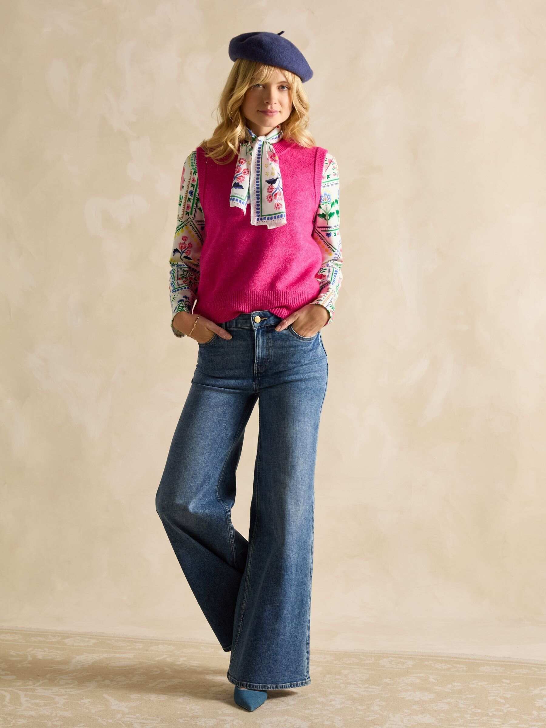 Harbour Cream Tile Print Boat Neck Printed Top