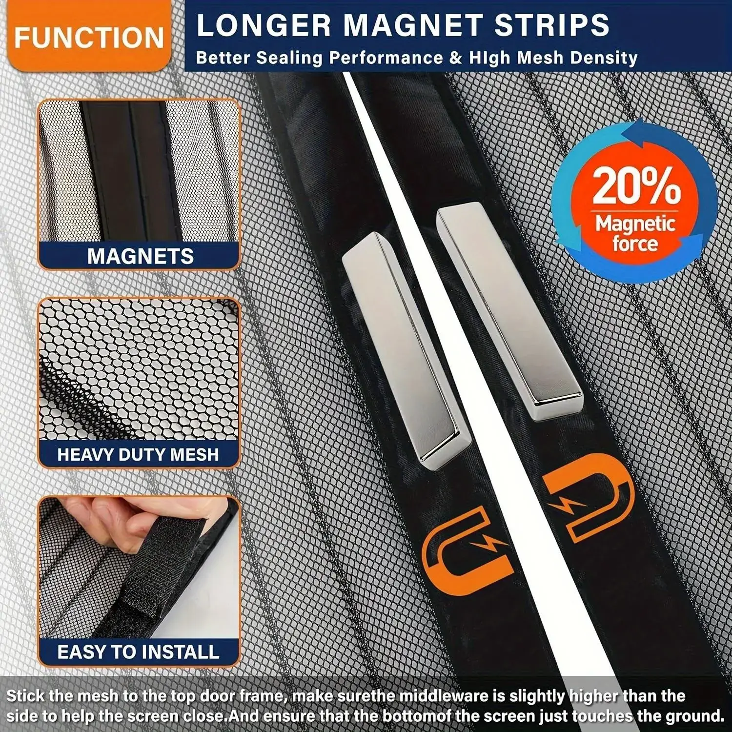 Self-Sealing Heavy-Duty Mesh Partition, Screen Door, Hands-Free Design, Bug-Proof , Pet & Kid Friendly, Available in Two Sizes