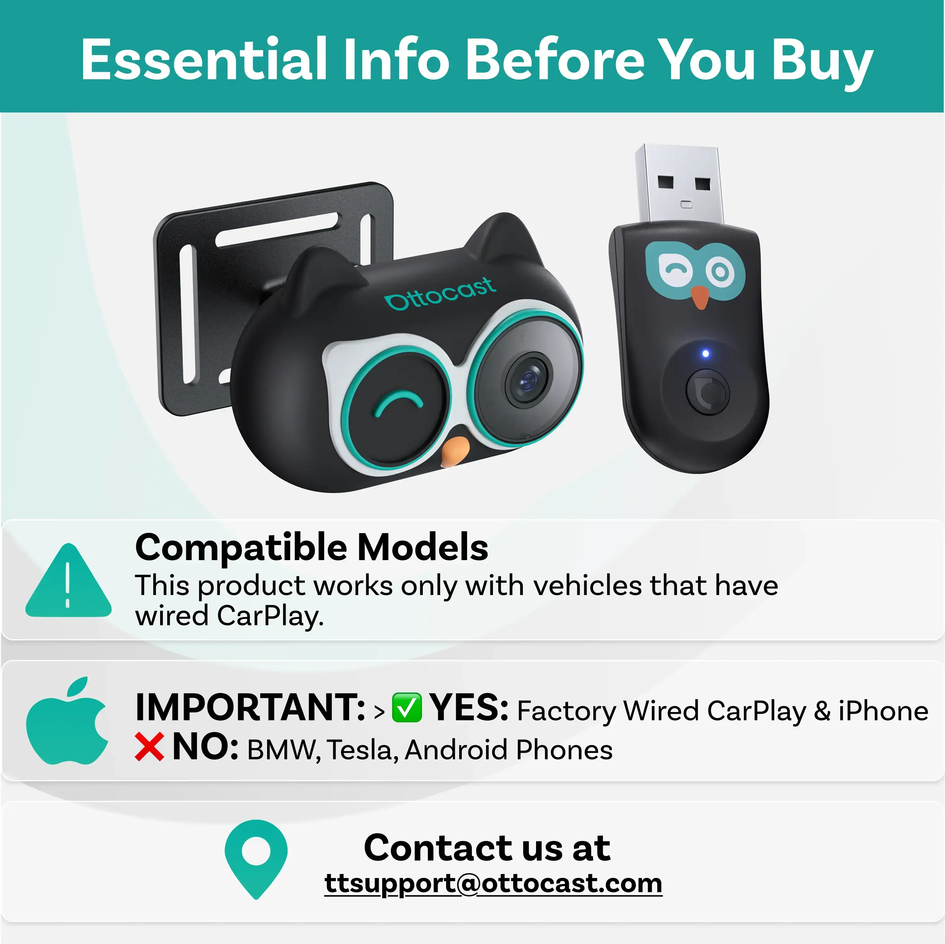 Baby Car Camera &Wireless CarPlay Adapter,1080P HD Rear Seat Monitor Display on Car Screen,150°Wide Angle No-Glow Night View, Safety for Kids & Infants