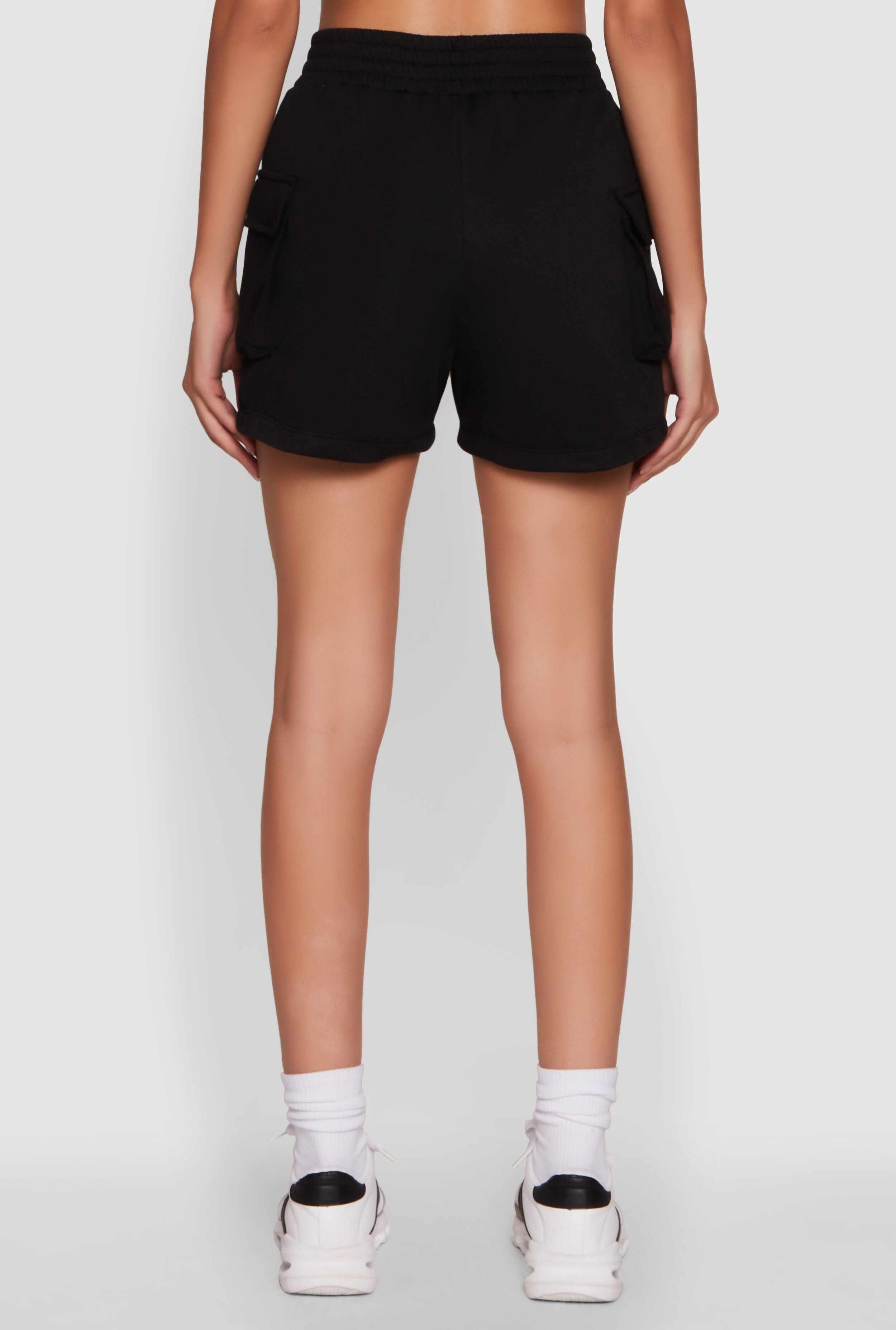 Trendy High Waisted Fleece Cargo Shorts