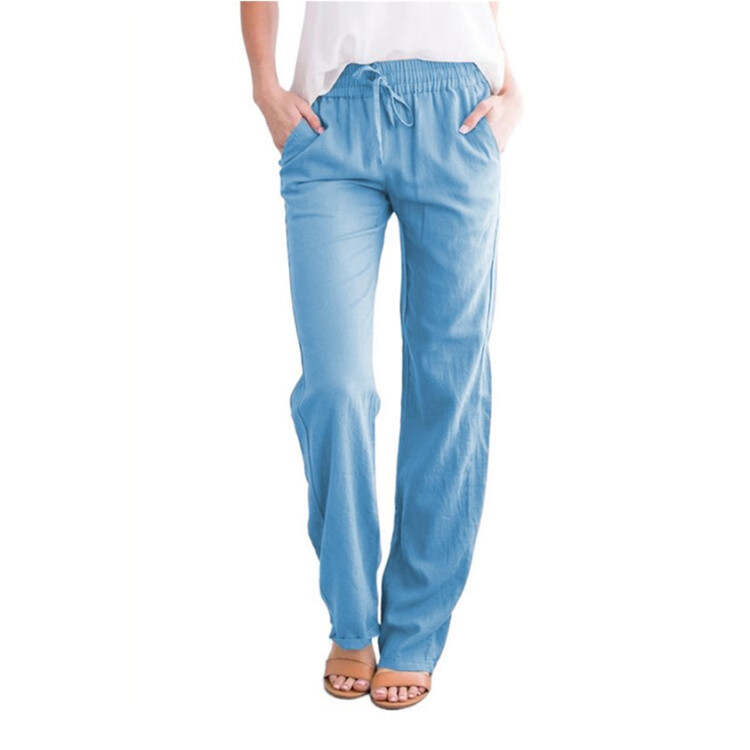 Solid Color Loose Drawcord Casual Wide Leg Pants