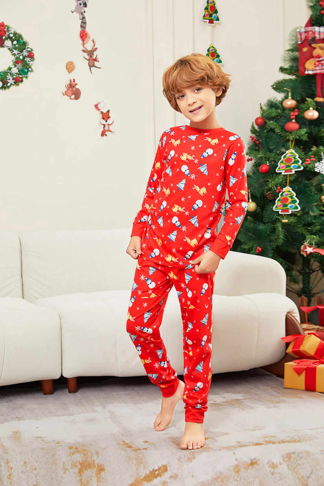 Family Parent-Child Christmas Tree Snowman Deer Printed Pajamas Set
