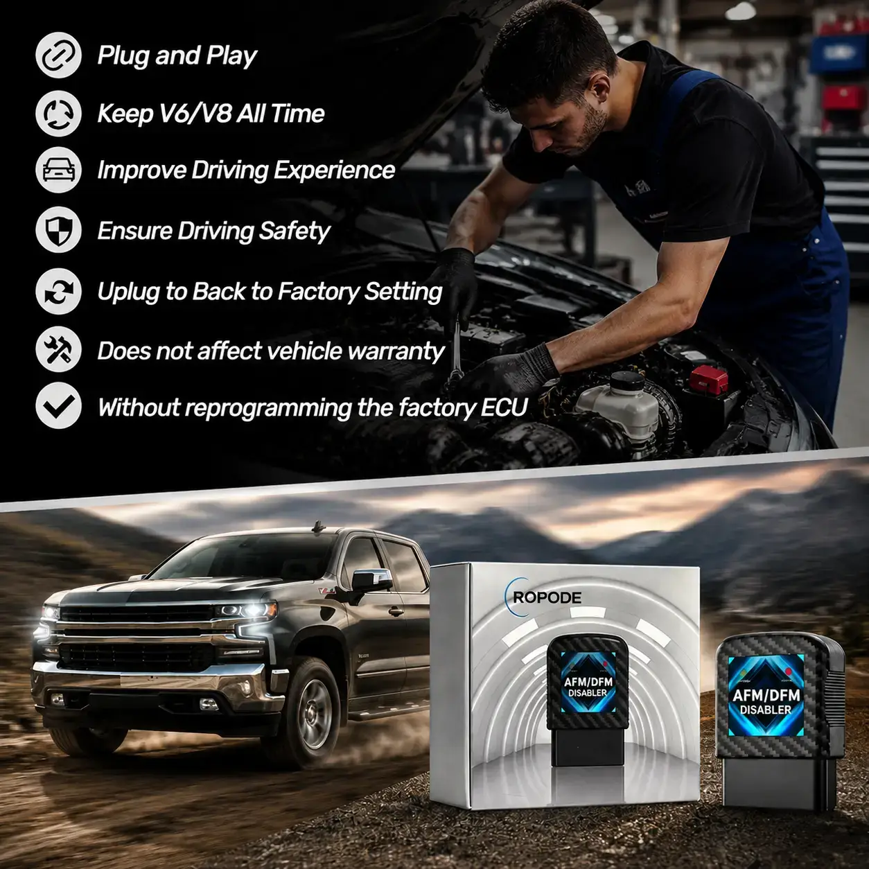 AFM/DFM Disabler,afm delete Compatible with 5.3 Silverado 6.2 Sierra 2007-2022,Active Fuel Management Disable Module,Plug & Play.
