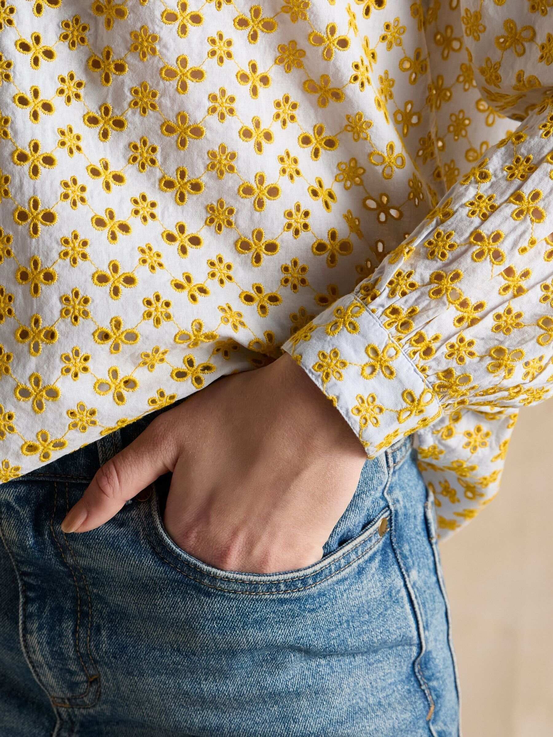 Melanie Yellow Cotton Broderie Blouse