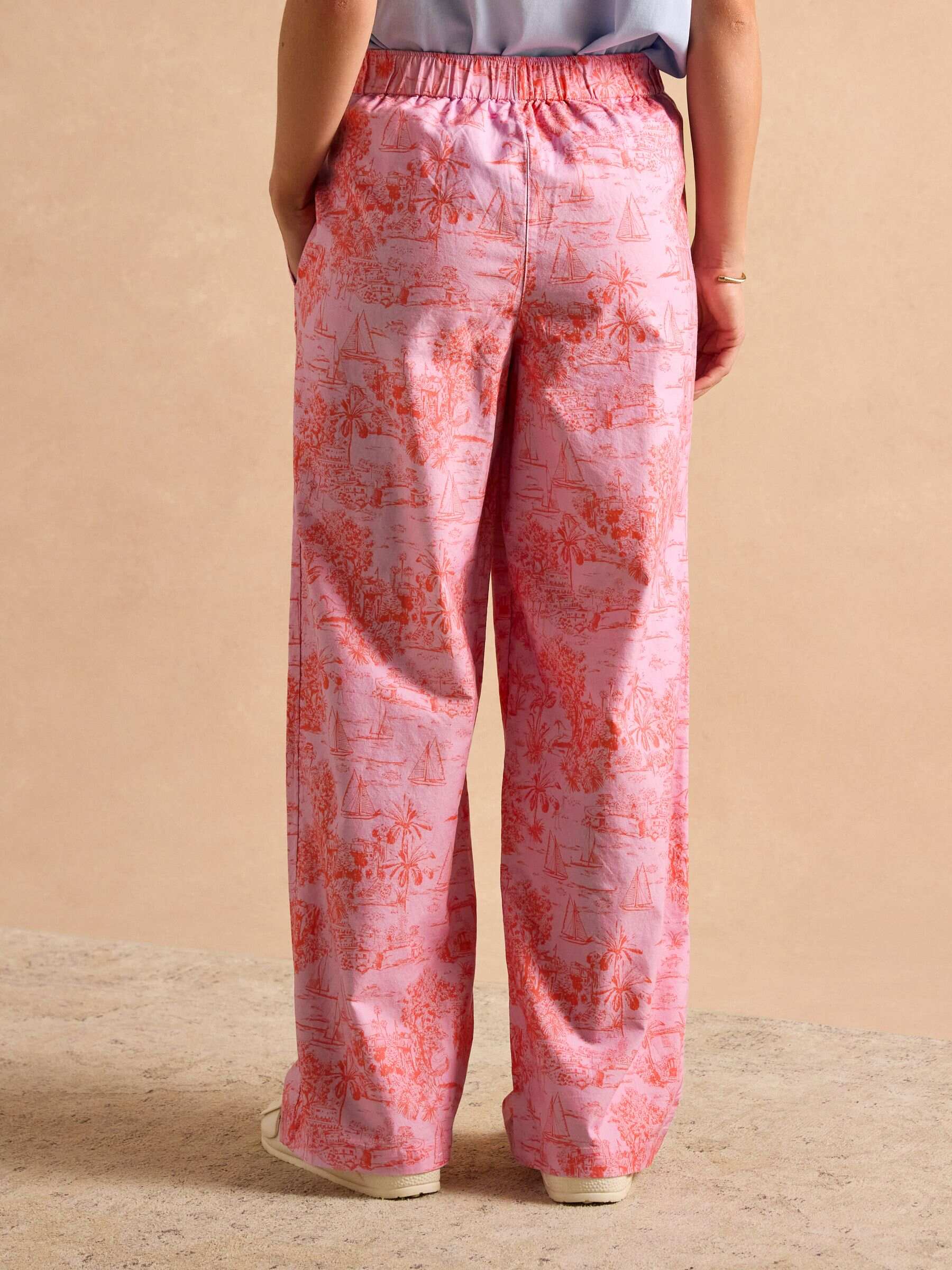 Hallie Pink Toile de Jouy Pull-On Cotton Trousers