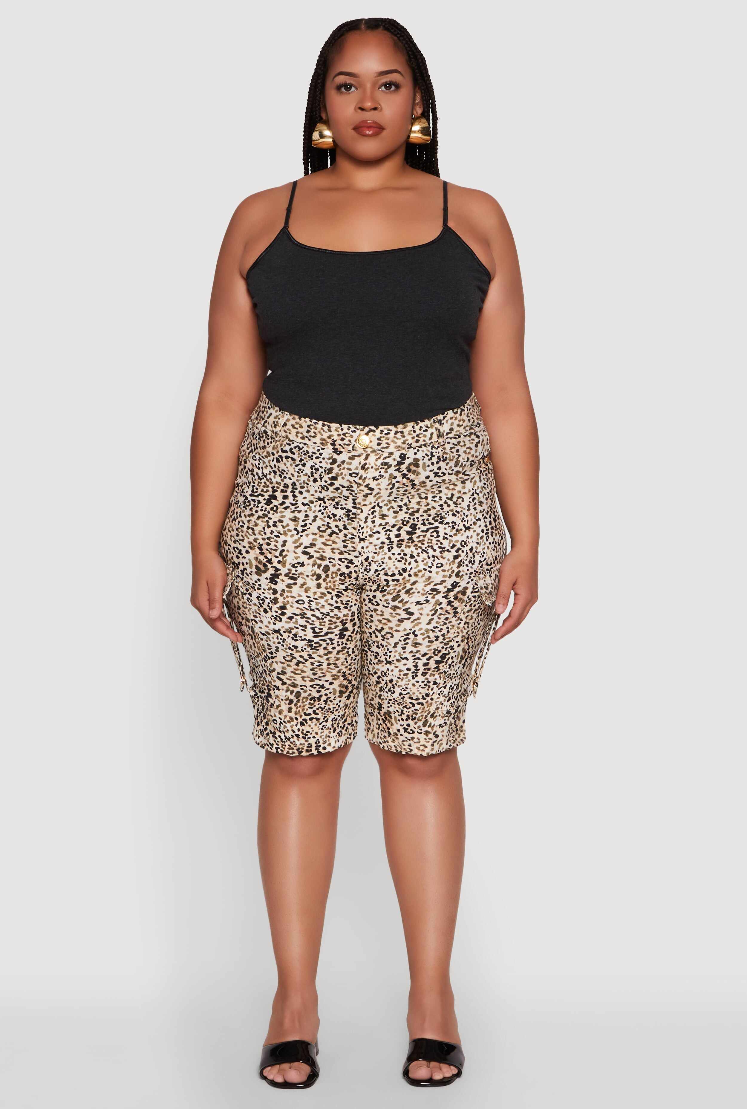 Plus Size Patterned Pull On Cargo Bermuda Shorts