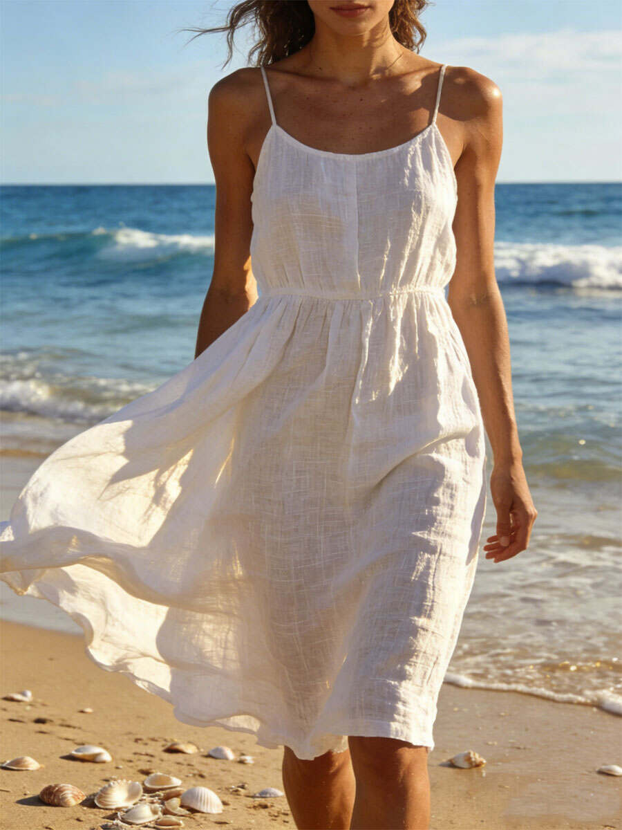 🔥Summer Arrivals🌟Women's Long Cotton And Linen Suspender Dress