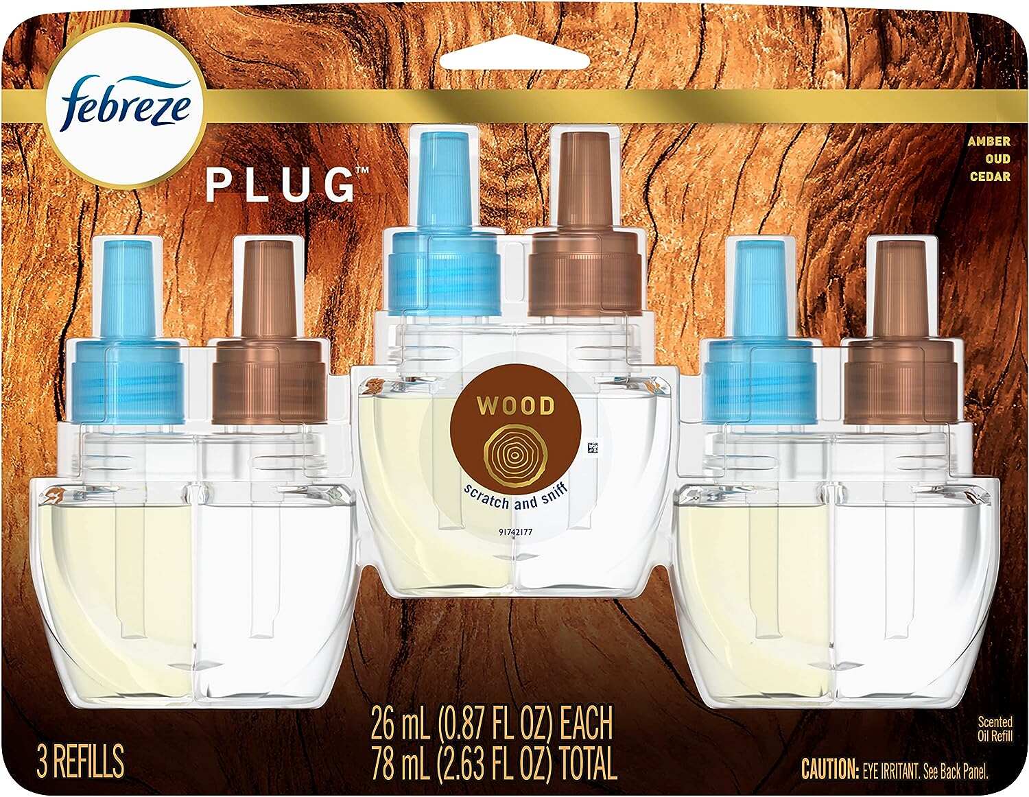 Febreze Odor-Fighting Fade Defy PLUG Air Freshener, Mountain, Ocean, Amber, (3) .87 fl. oz. Oil Refills