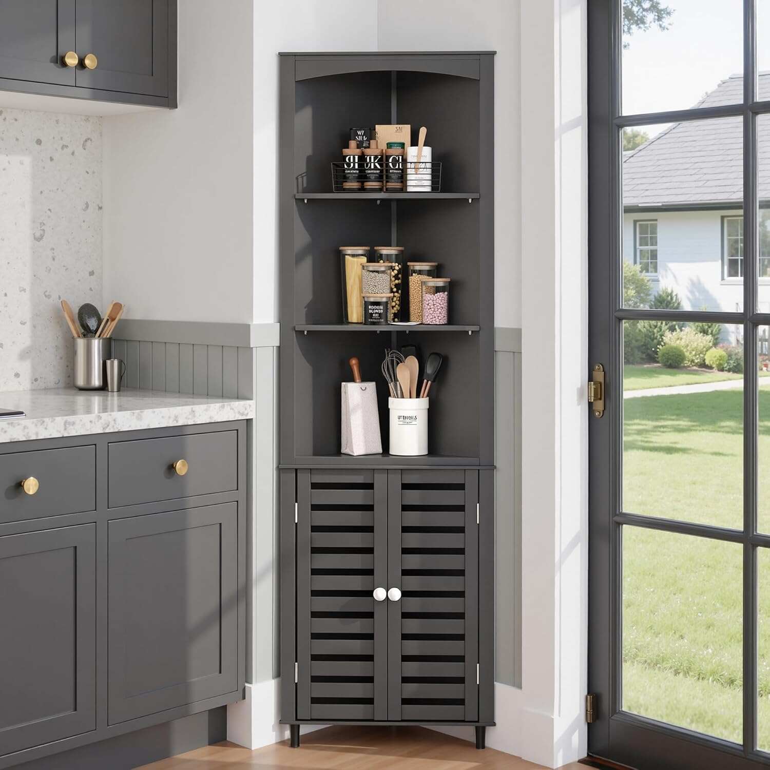 Tall Corner Cabinet, 68.8'' Storage Cabinet with Doors and Adjustable Shelves
