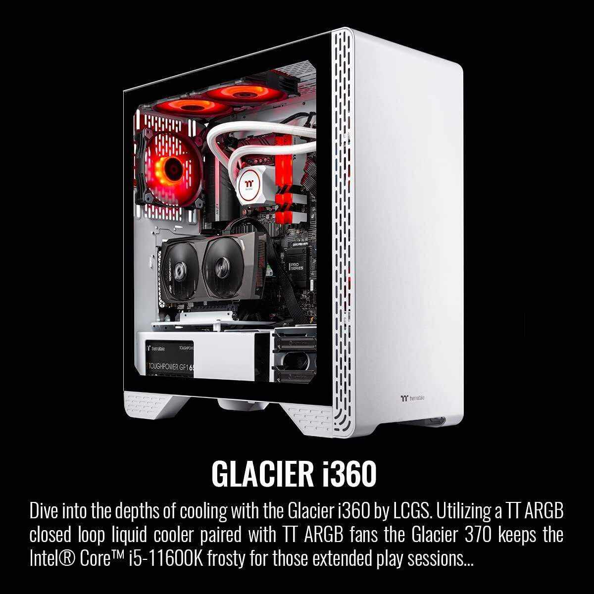 Thermaltake Glacier i360 Liquid-Cooled PC (Intel i5-11600K, RTX 3060, 16GB RGB 3200Mhz DDR4 ToughRAM RGB Memory, 1TB NVMe M.2, WiFi, Win 10 Home) Gaming Desktop Computer S3WT-Z590-G36-LCS