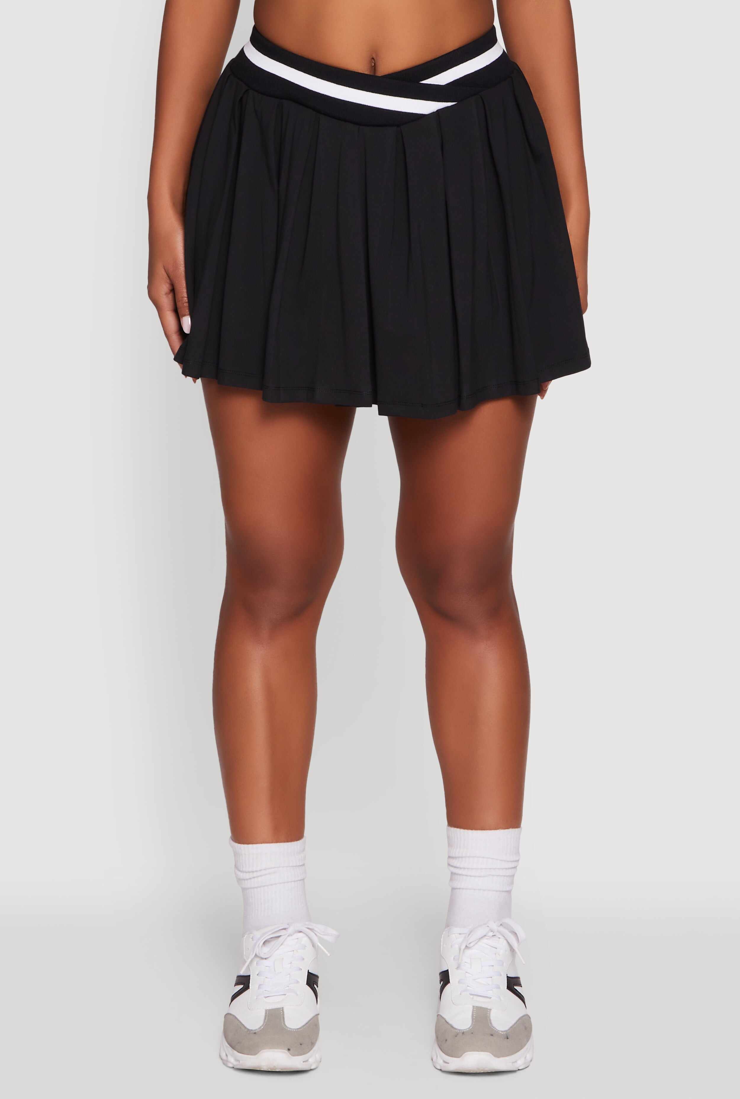 High Waisted Contrast Trim Mini Pleated Skort