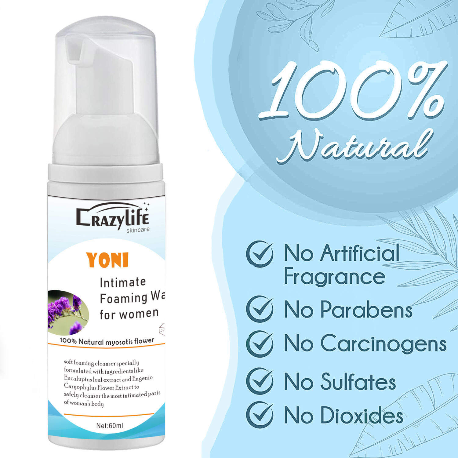 60ml Crazylife Yoni Foaming Wash Cleaner For Women