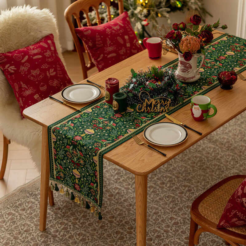 Christmas Festival Table Runner with Tassels