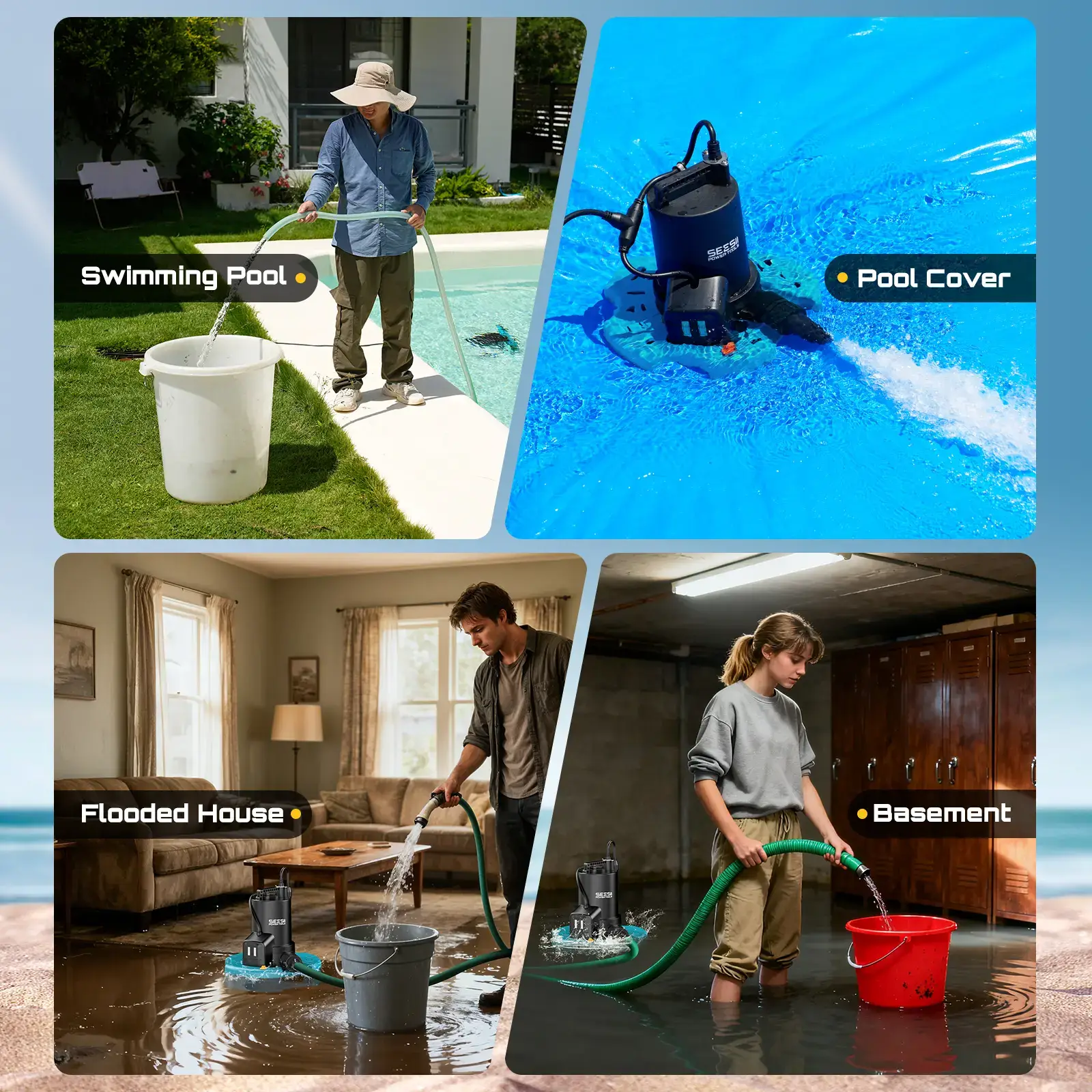 1/3HP Pool Cover Pump Automatic On/Off 3035GPH Submersible Water Pump with Filter Net 25ft Cord Check Valve for Swimming Pool Hot Tubs Pond#SummerVibes
