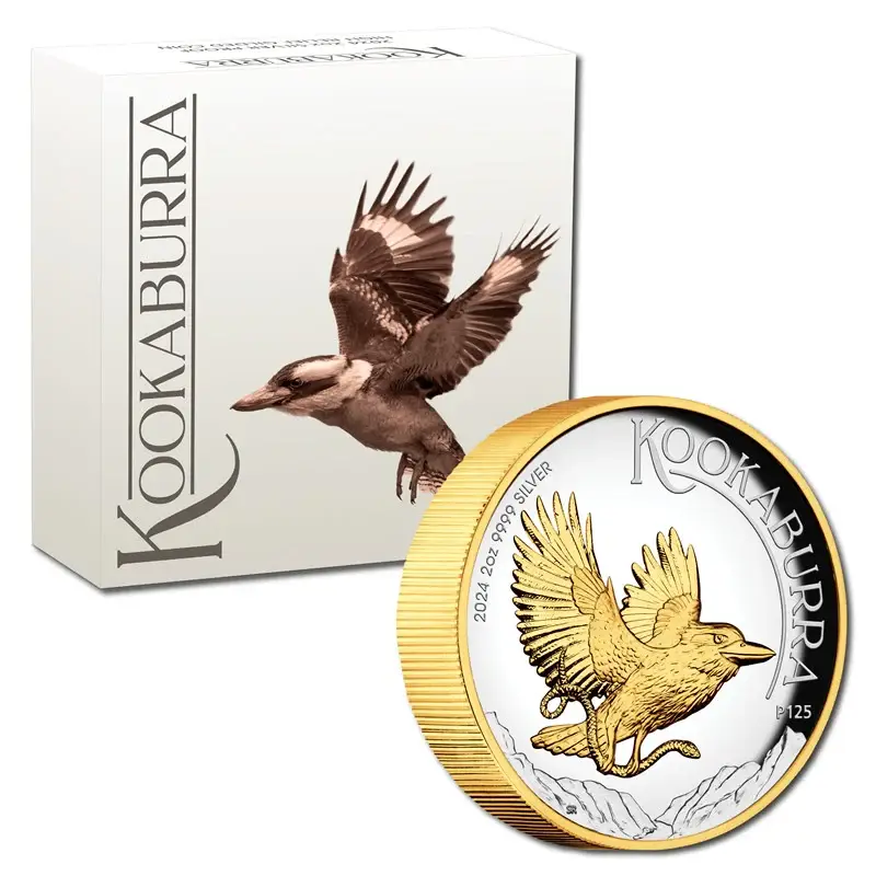 2024 2 oz Silver Australian Kookaburra High Relief Gilded Coin Perth Mint