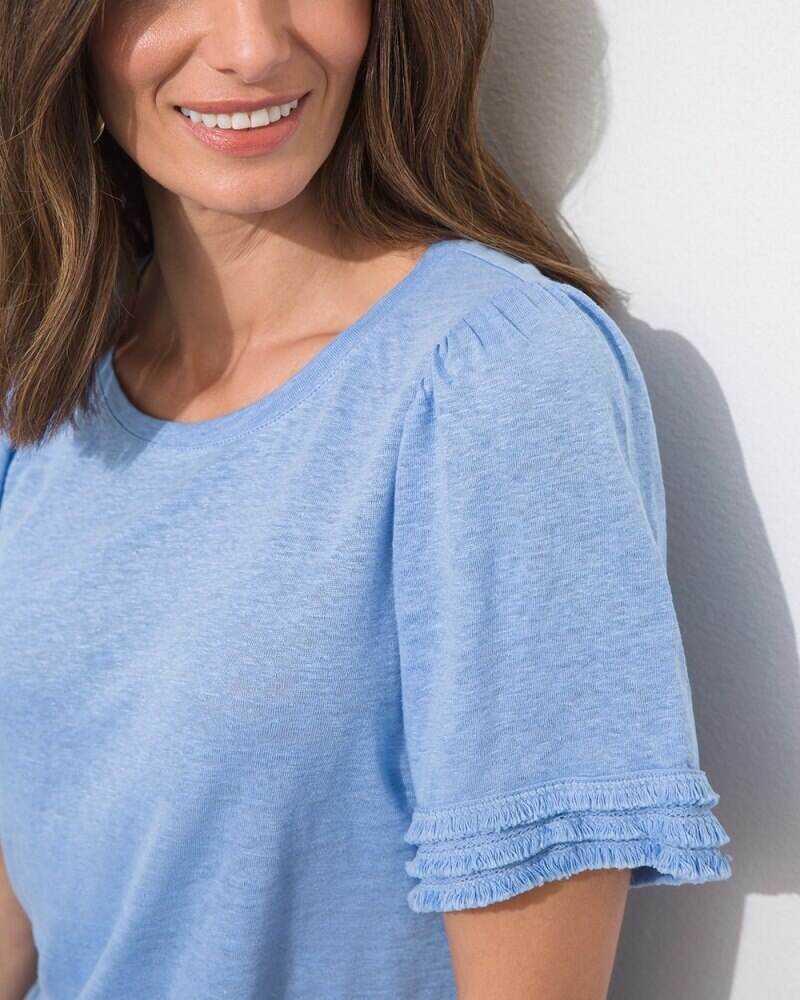Linen Fringe Sleeve Tee Black