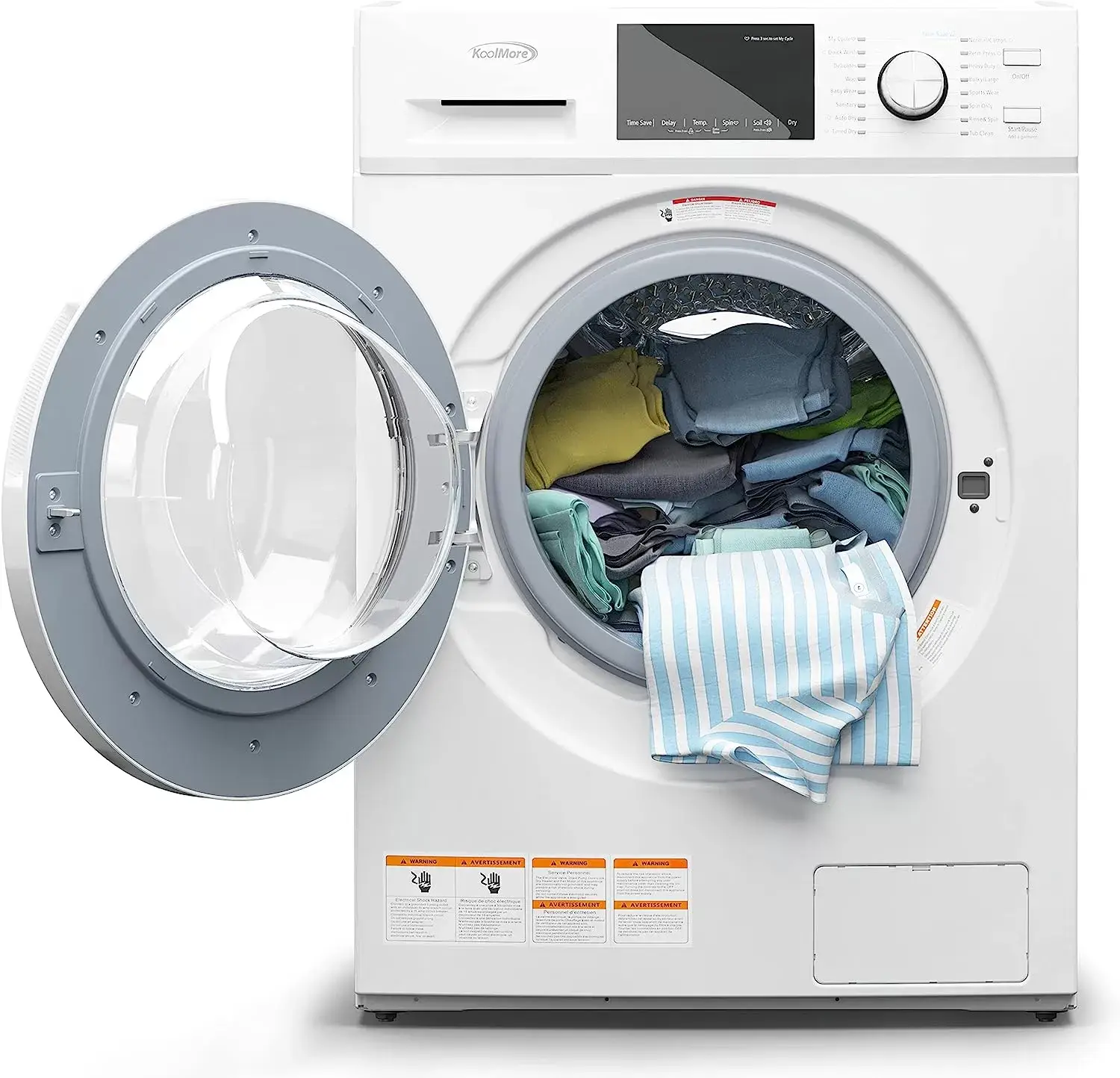 KoolMore FLW-3CWH Front Load Machine, 2.7 Cu. Ft, Space Saving Unit with 20-Minute Quick, 12 Washing Cycles, Quiet Inverter Motor [120V],