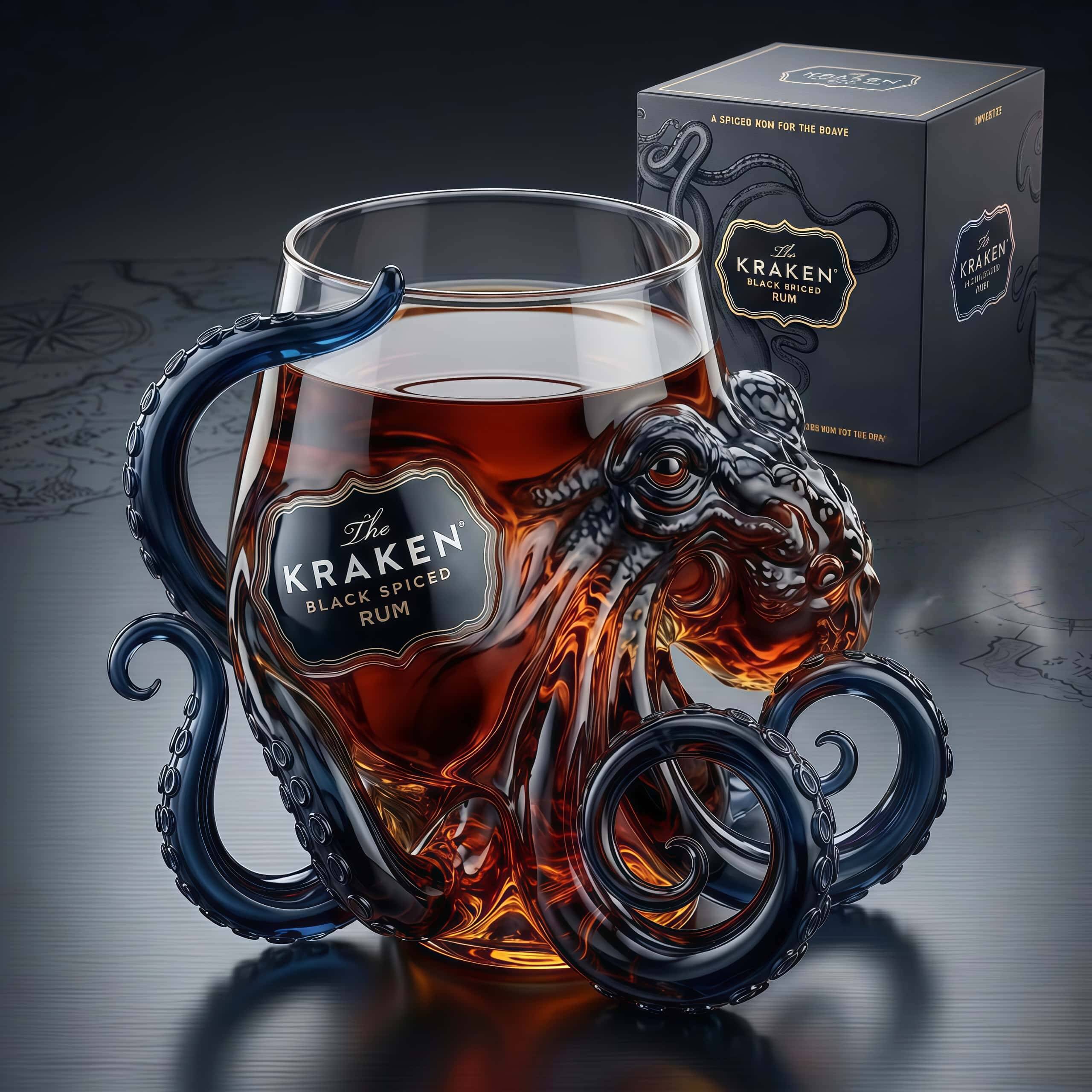 The Kraken Black Spiced Rum 3D culpted Octopus Collector's Edition Glass