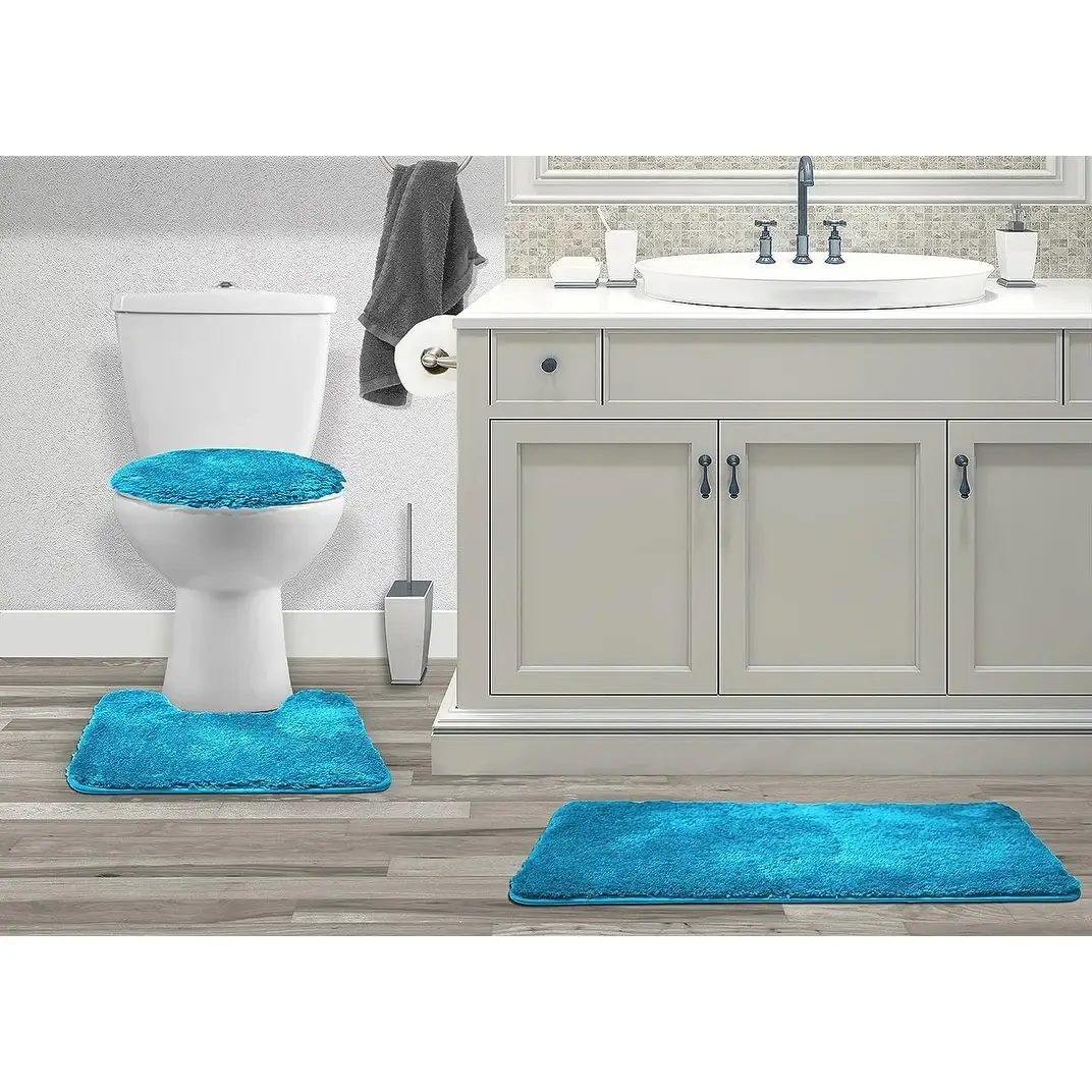 Queen Mary 3 Piece Bathroom Rug Set, Luxury Soft Plush Bath Mat, Contour Rug, Lid Cover, Non-Slip