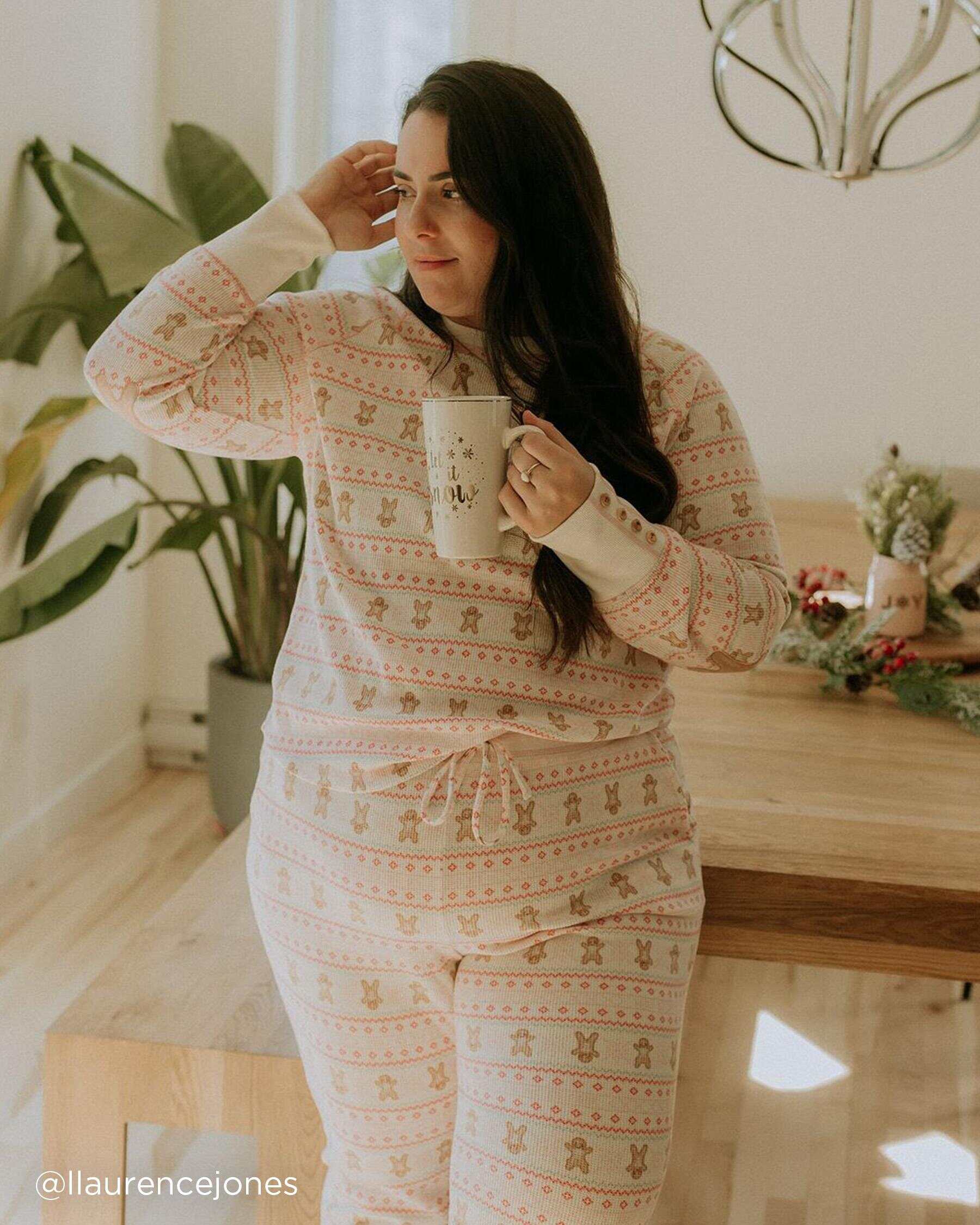 Gingerbread Print Waffle Knit Long Sleeve Shirt