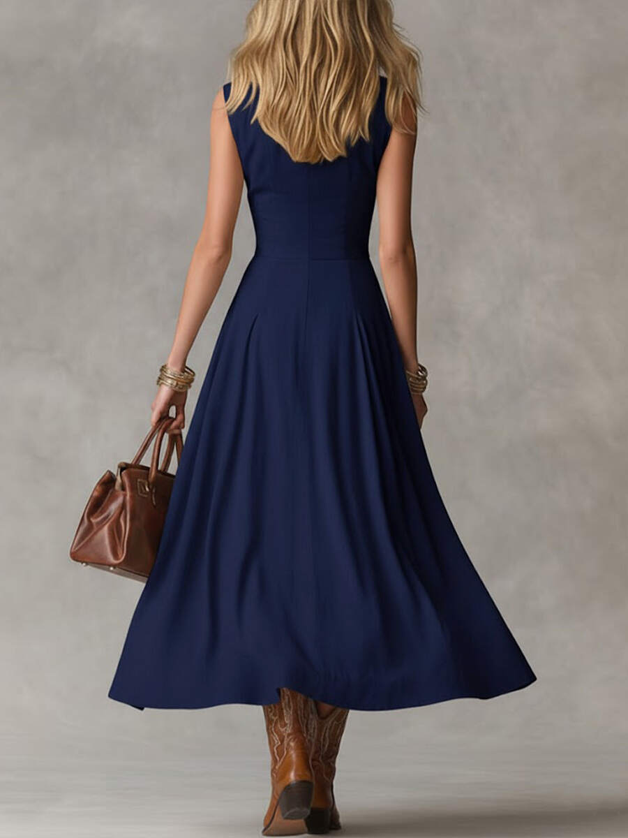 🔥Summer Arrivals🌟Women's Solid Color Collared Sleeveless Casual Loose Cotton Linen Dress