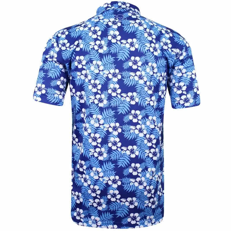 Aloha Cool-Stretch Men's Hawaiian Golf Shirt (Blue)