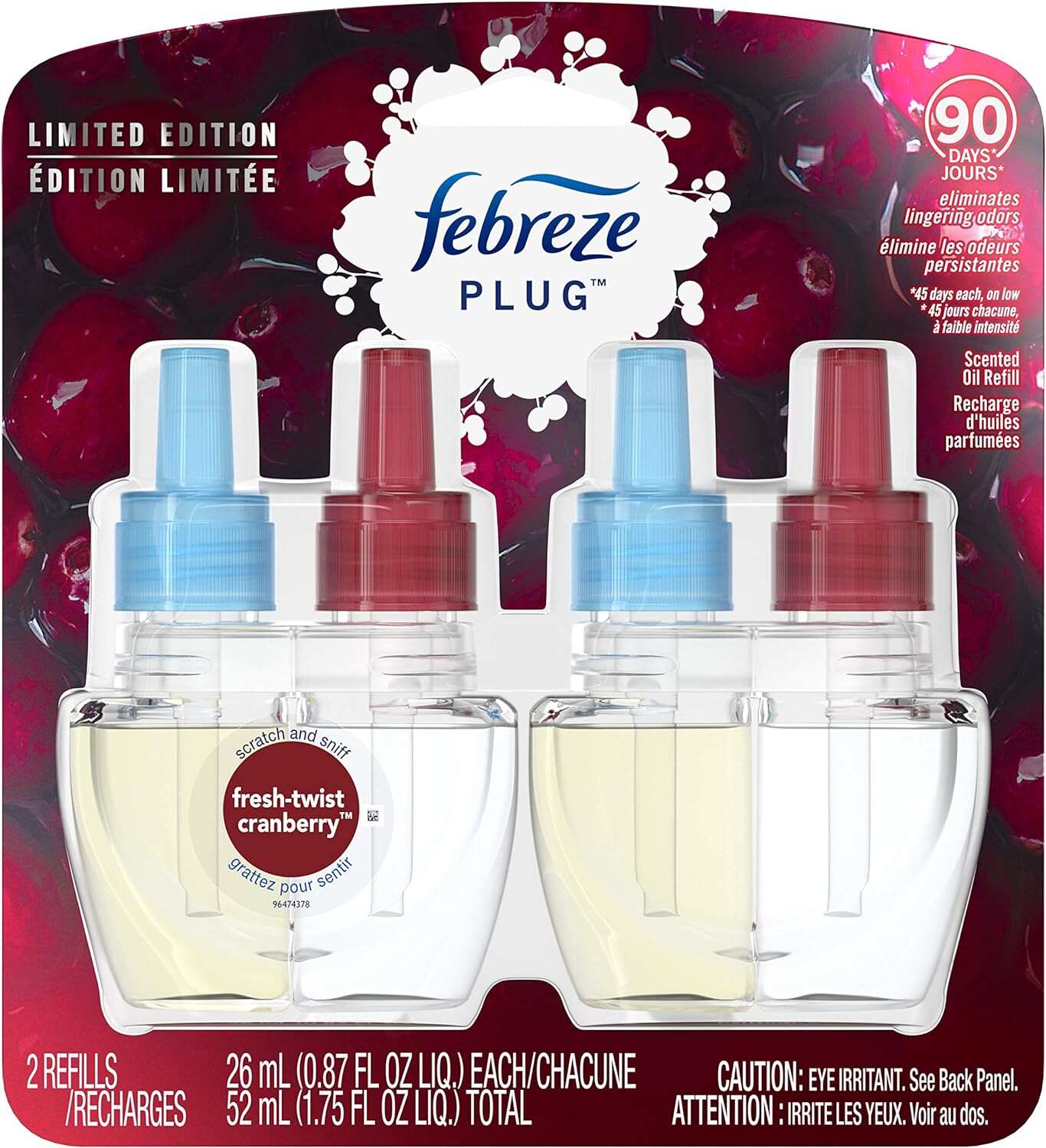 Febreze Odor-Fighting Fade Defy PLUG Air Freshener, Mountain, Ocean, Amber, (3) .87 fl. oz. Oil Refills