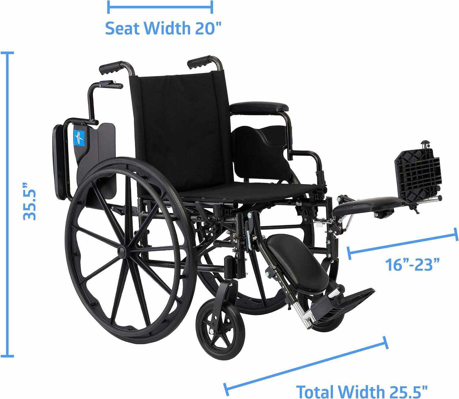 Medline 20” Foldable K4 Wheelchair with Swing-Back Desk-Length Arms & Elevating Legrests, 300 lbs. Capacity, Transport Chair for Adults & Seniors
