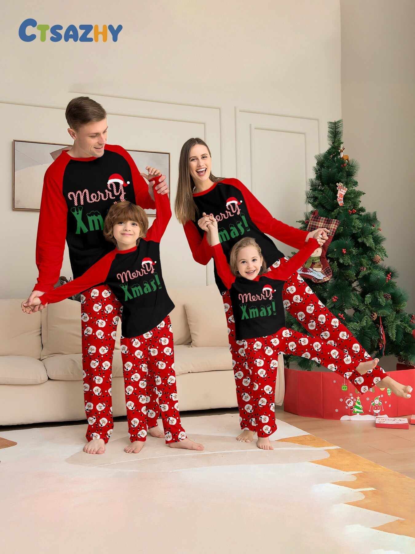 ��Merry Xmas�� Santa Claus Print Family Pajama Set