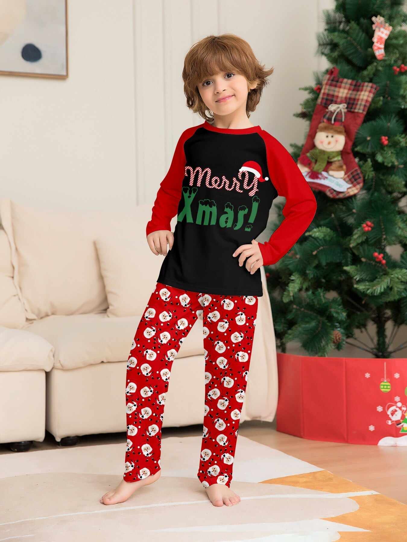 ��Merry Xmas�� Santa Claus Print Family Pajama Set