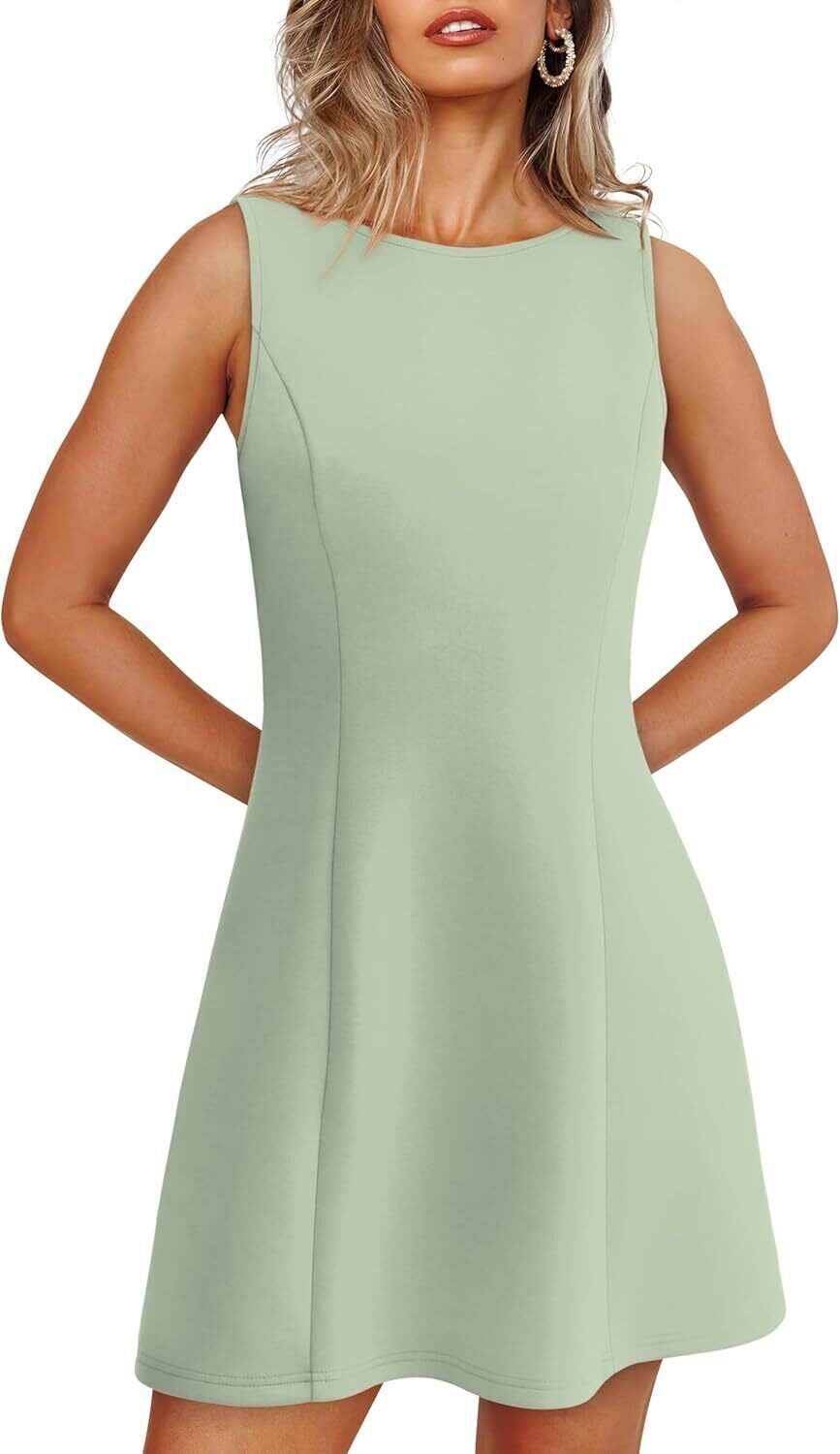 🌸Women's Summer A-Line Sleeveless Boat Neck Mini Dress Club Party Little Short Dresses