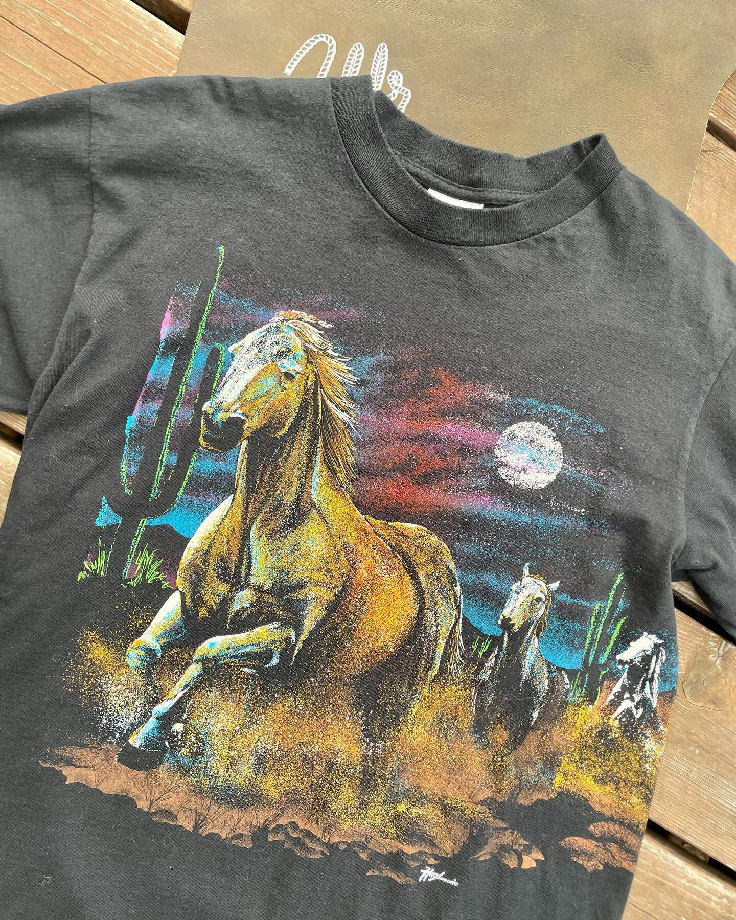 Men's Casual Western Horse Denim Print Short Sleeve