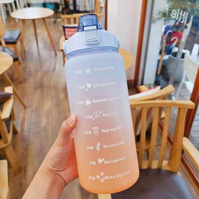 67.63oz/2L Large Capacity Gradient Color Plastic Straw Sports Water Bottle - Perfect for Outdoor Fitness!